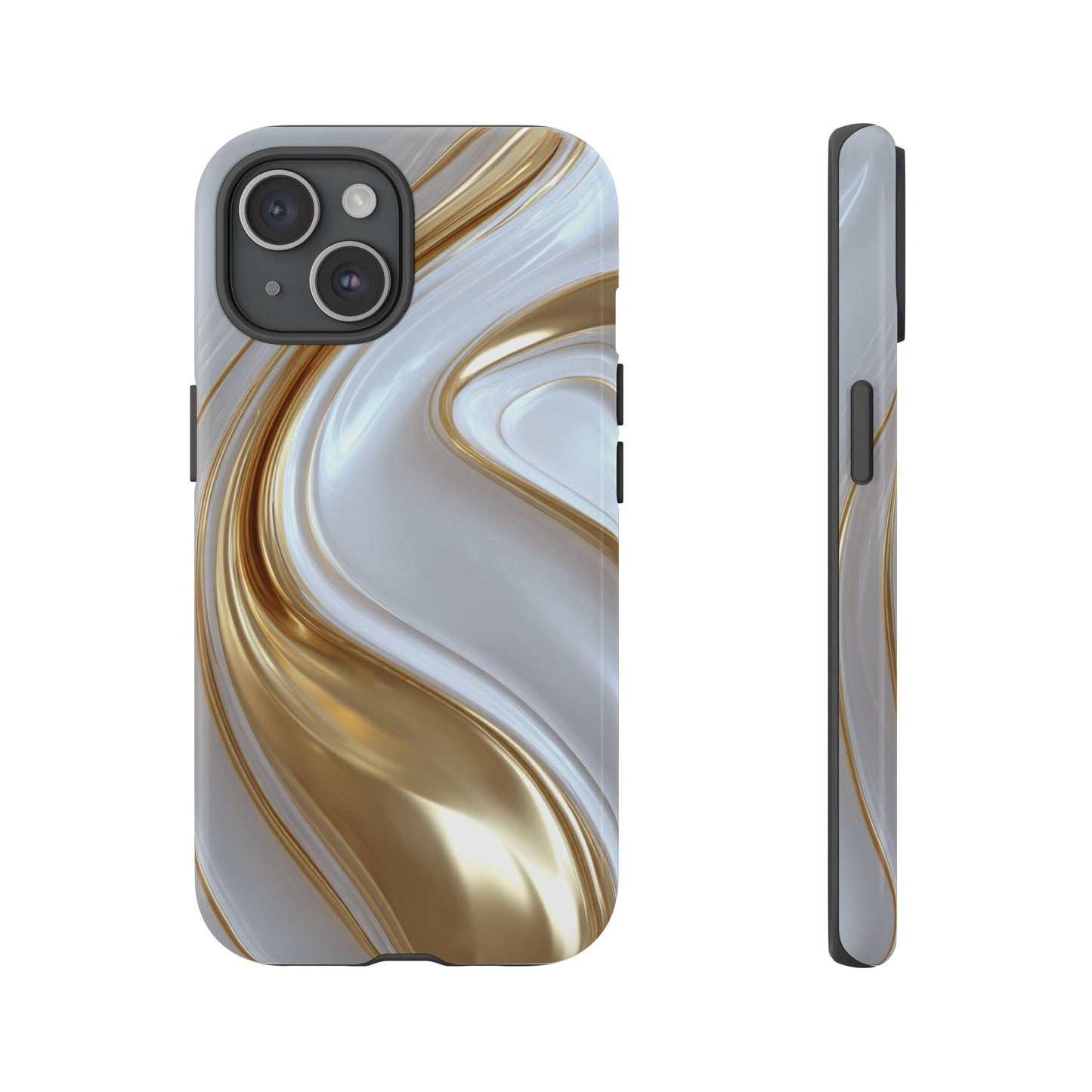 Gold & White Swirl (iPhone X - iPhone 17 Pro Max) [TOUGH CASE]