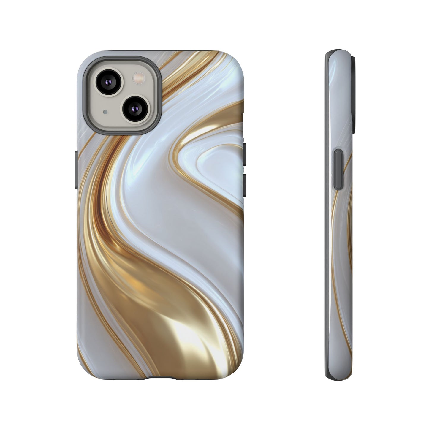 Gold & White Swirl (iPhone X - iPhone 17 Pro Max) [TOUGH CASE]
