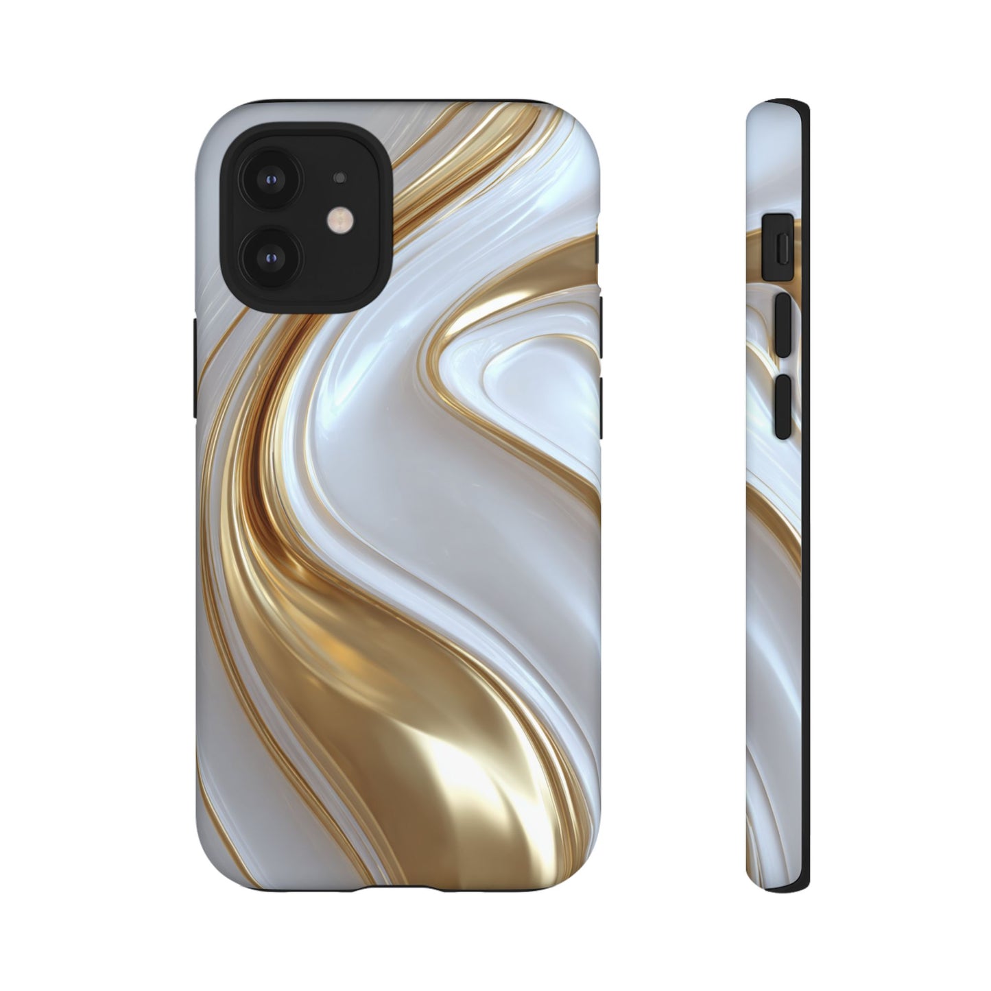 Gold & White Swirl (iPhone X - iPhone 17 Pro Max) [TOUGH CASE]
