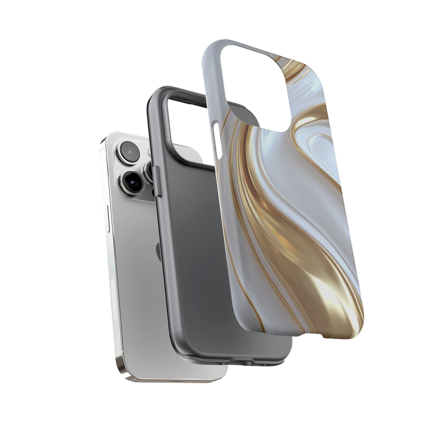 Gold & White Swirl (iPhone X - iPhone 17 Pro Max) [TOUGH CASE]
