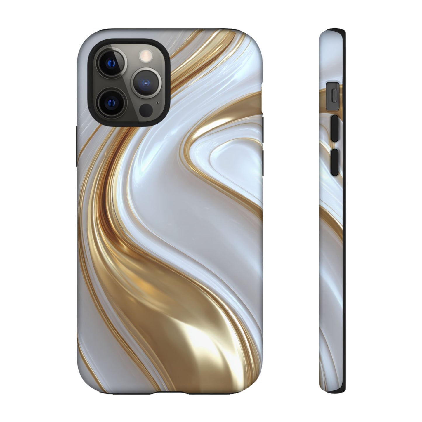 Gold & White Swirl (iPhone X - iPhone 17 Pro Max) [TOUGH CASE]
