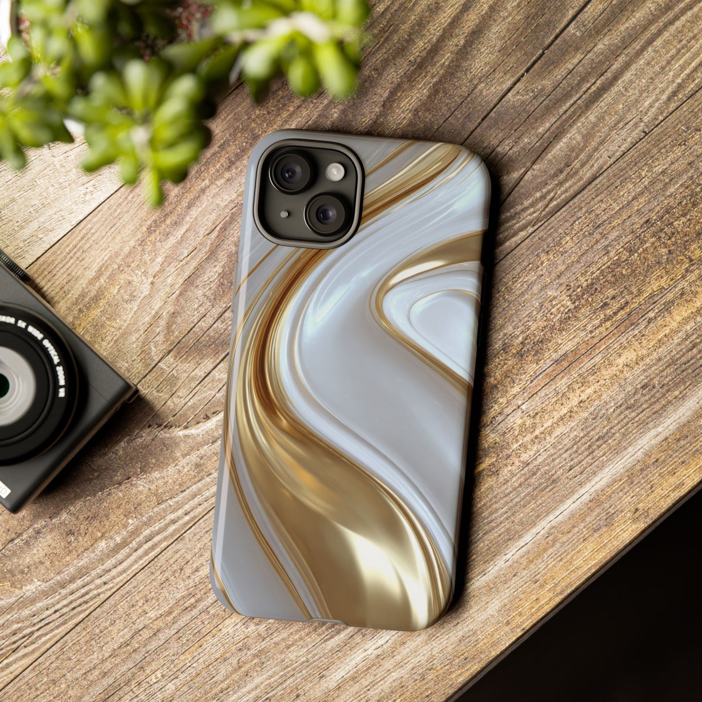 Gold & White Swirl (iPhone X - iPhone 17 Pro Max) [TOUGH CASE]