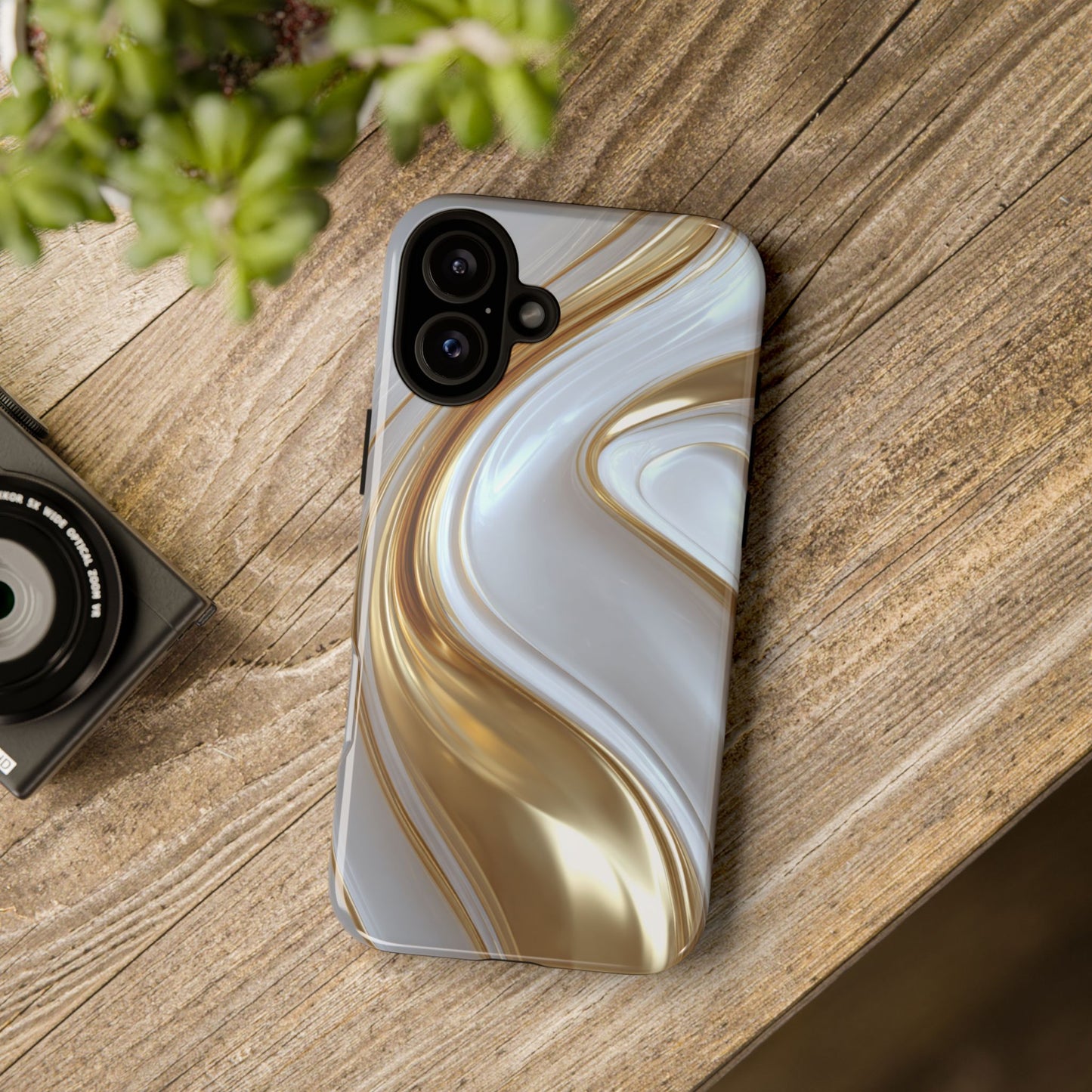 Gold & White Swirl (iPhone X - iPhone 17 Pro Max) [TOUGH CASE]