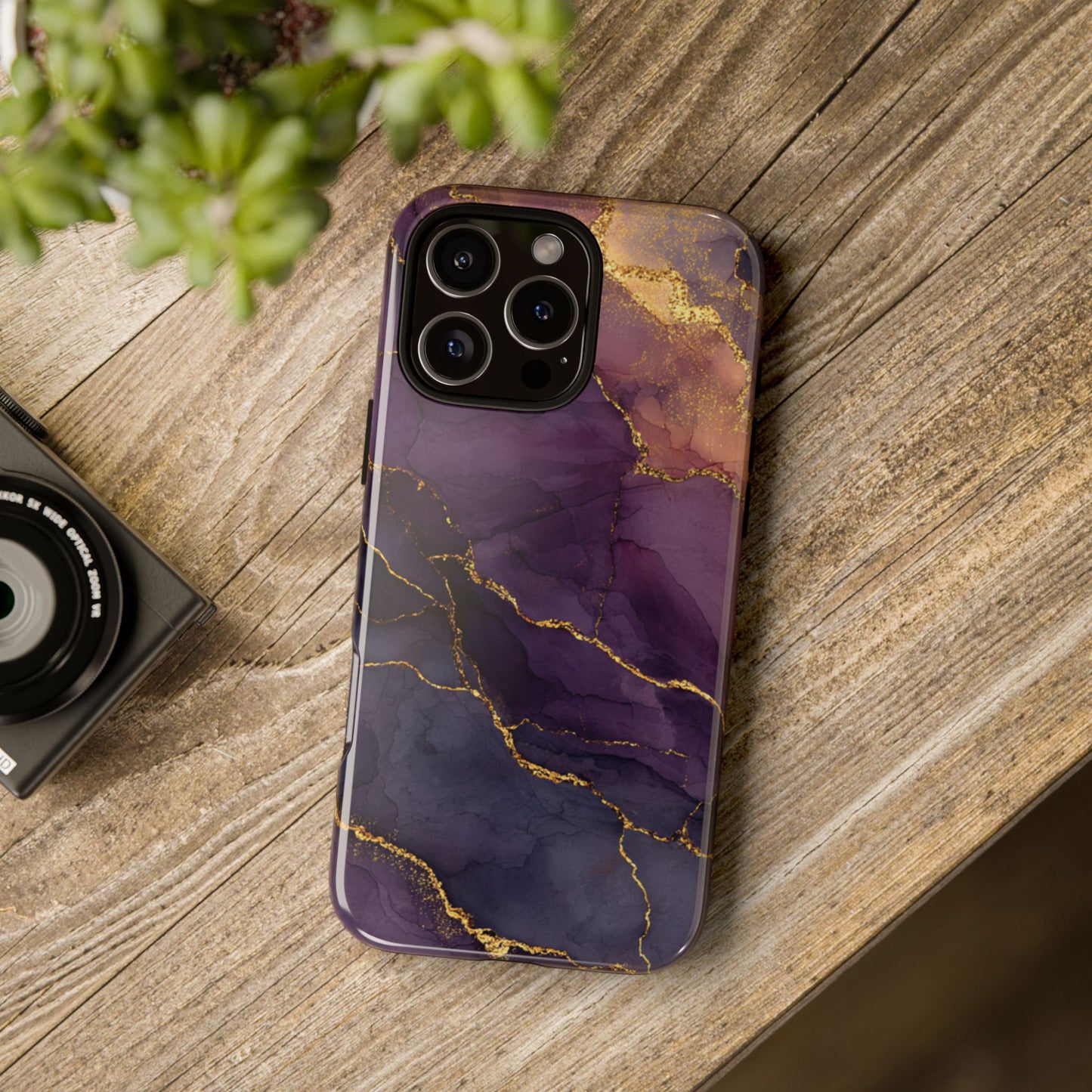 Elegant Purple & Gold Marble (iPhone X - iPhone 17 Pro Max) [TOUGH CASE]