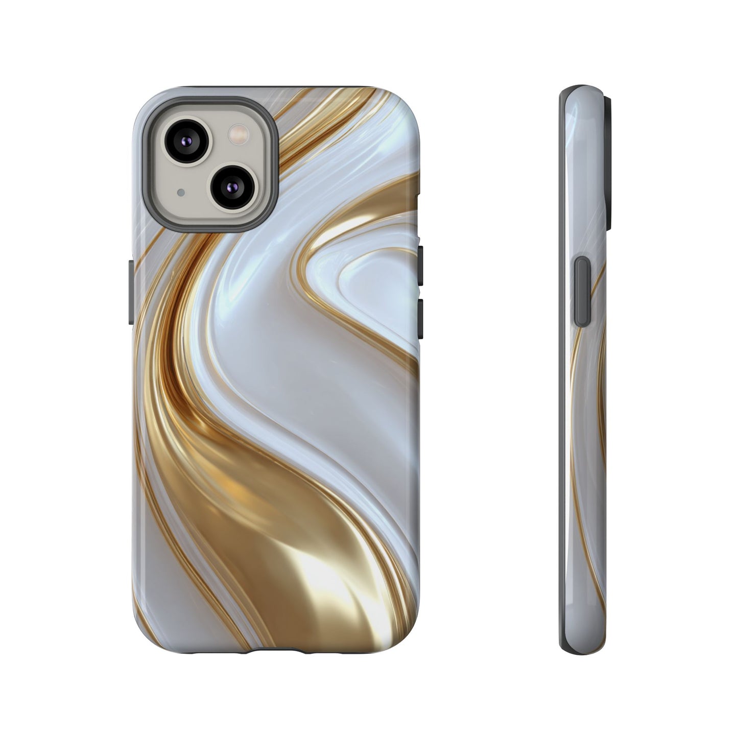Gold & White Swirl (iPhone X - iPhone 17 Pro Max) [TOUGH CASE]