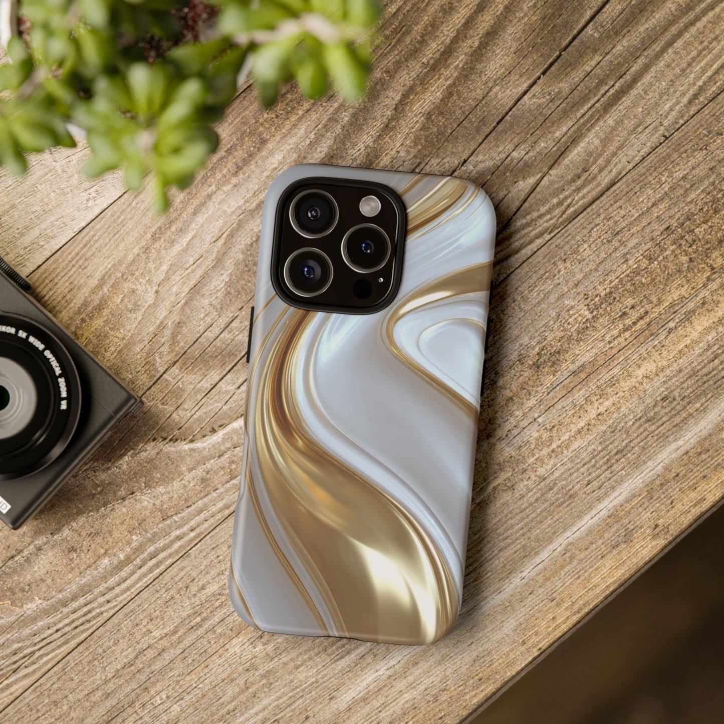Gold & White Swirl (iPhone X - iPhone 17 Pro Max) [TOUGH CASE]