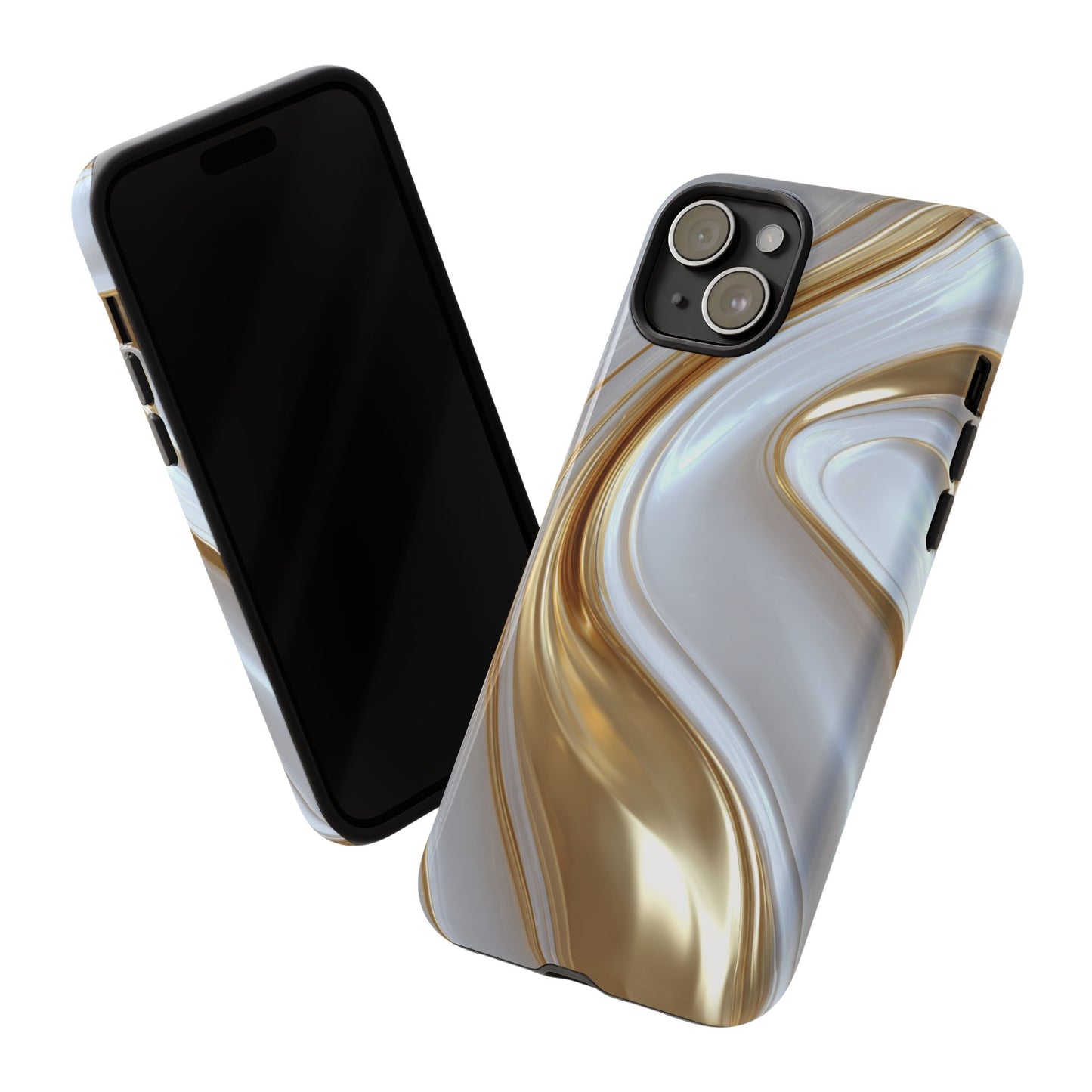 Gold & White Swirl (iPhone X - iPhone 17 Pro Max) [TOUGH CASE]