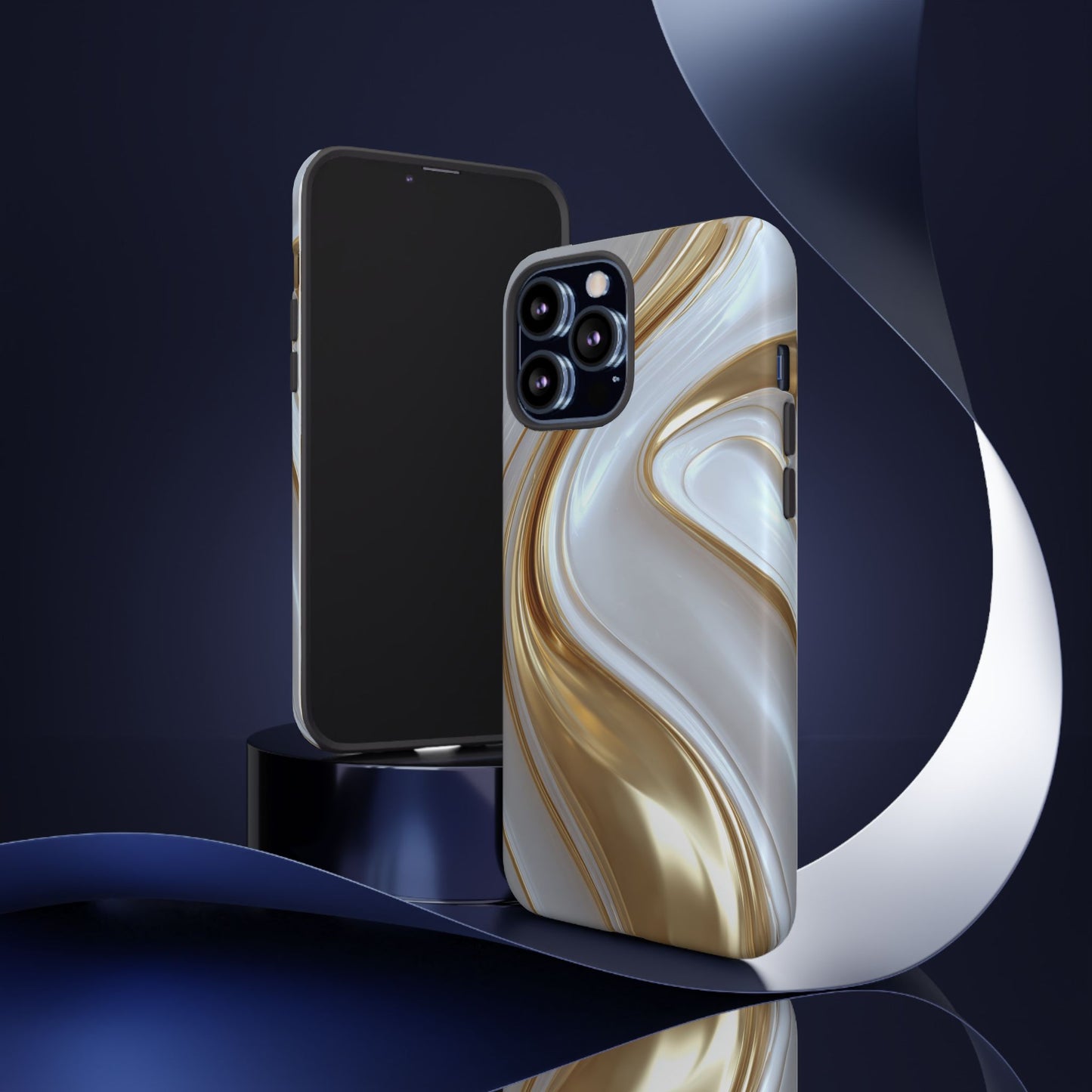 Gold & White Swirl (iPhone X - iPhone 17 Pro Max) [TOUGH CASE]
