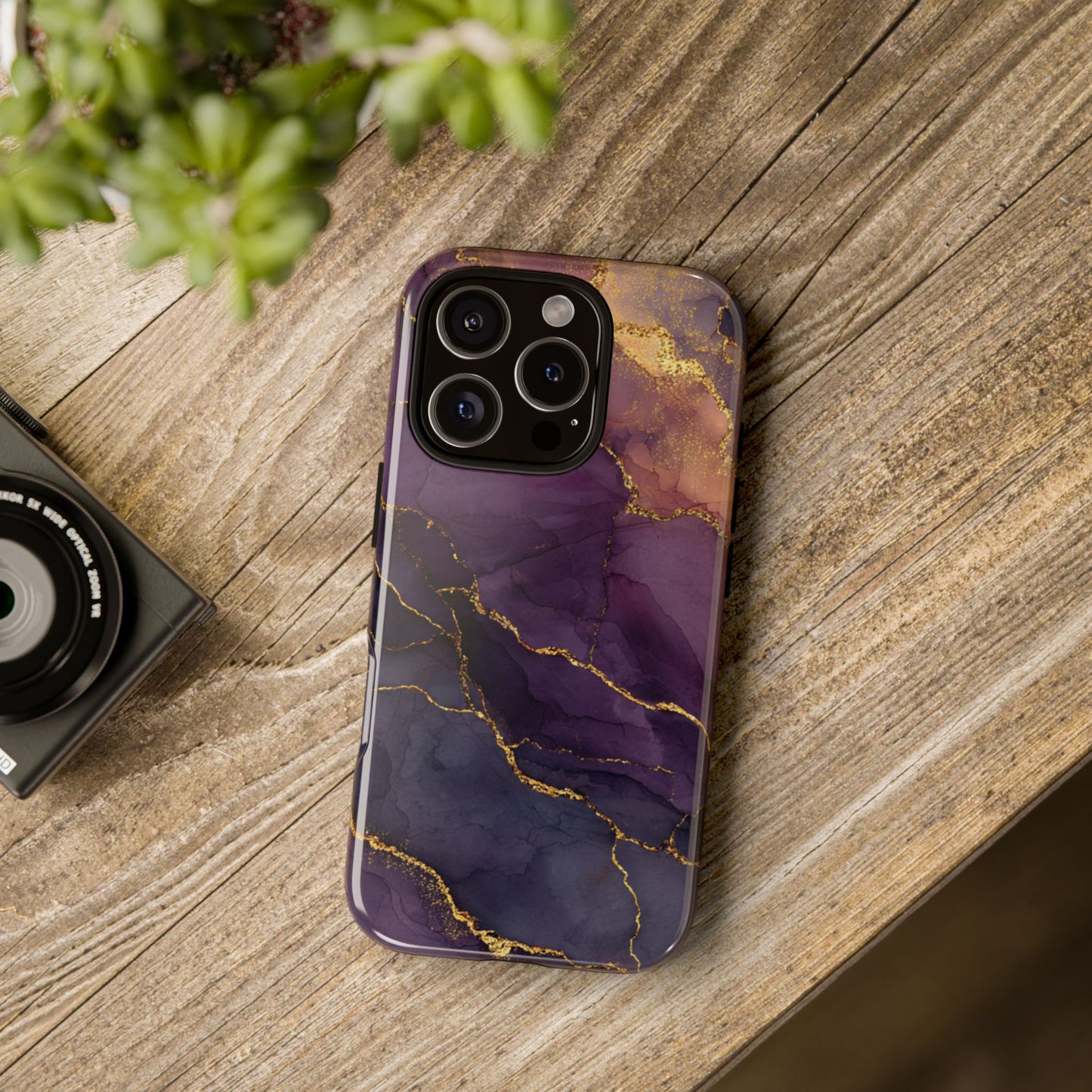Elegant Purple & Gold Marble (iPhone X - iPhone 17 Pro Max) [TOUGH CASE]