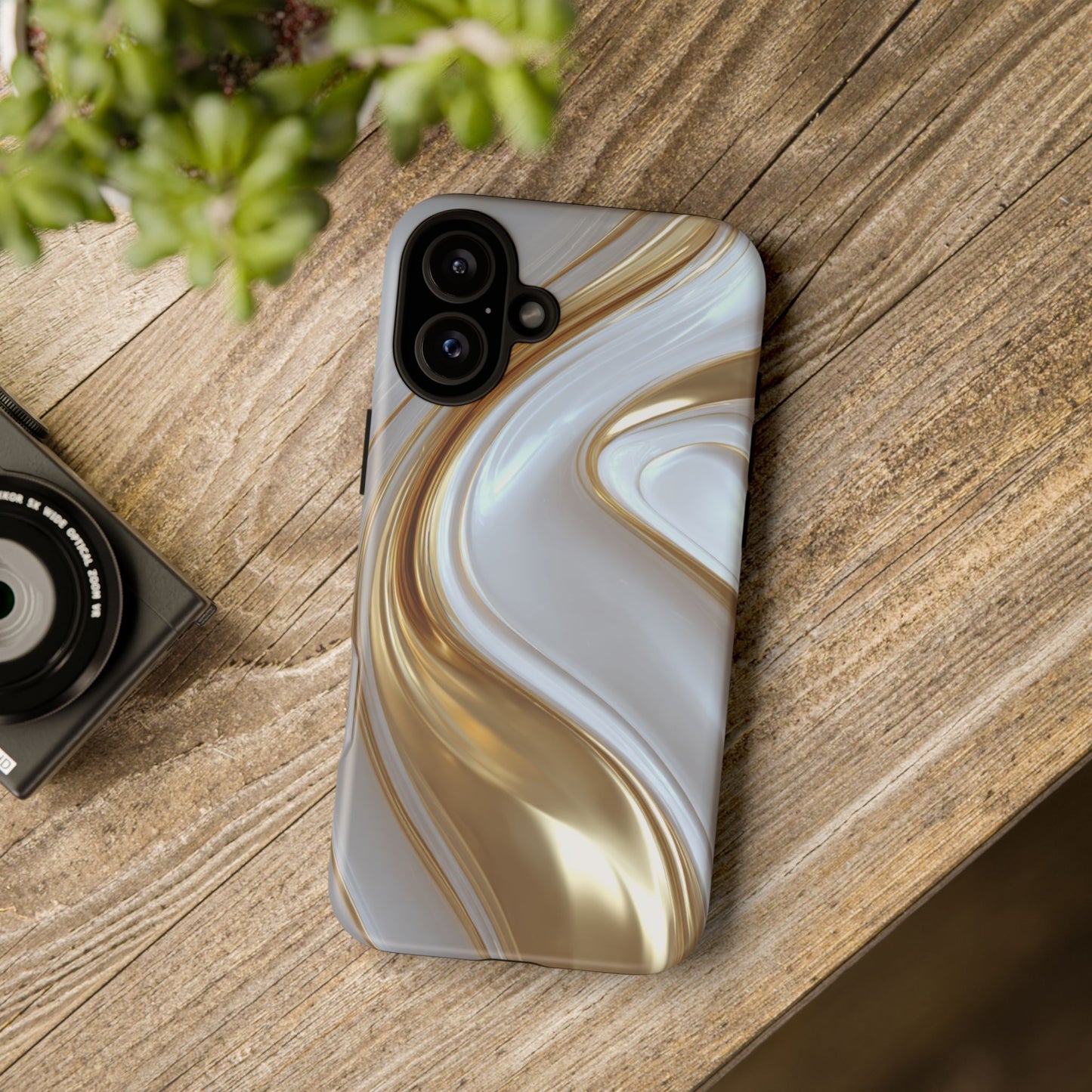 Gold & White Swirl (iPhone X - iPhone 17 Pro Max) [TOUGH CASE]
