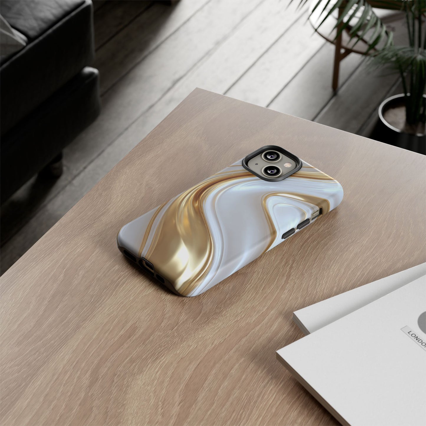 Gold & White Swirl (iPhone X - iPhone 17 Pro Max) [TOUGH CASE]