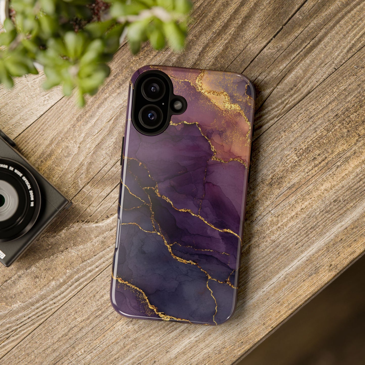 Elegant Purple & Gold Marble (iPhone X - iPhone 17 Pro Max) [TOUGH CASE]