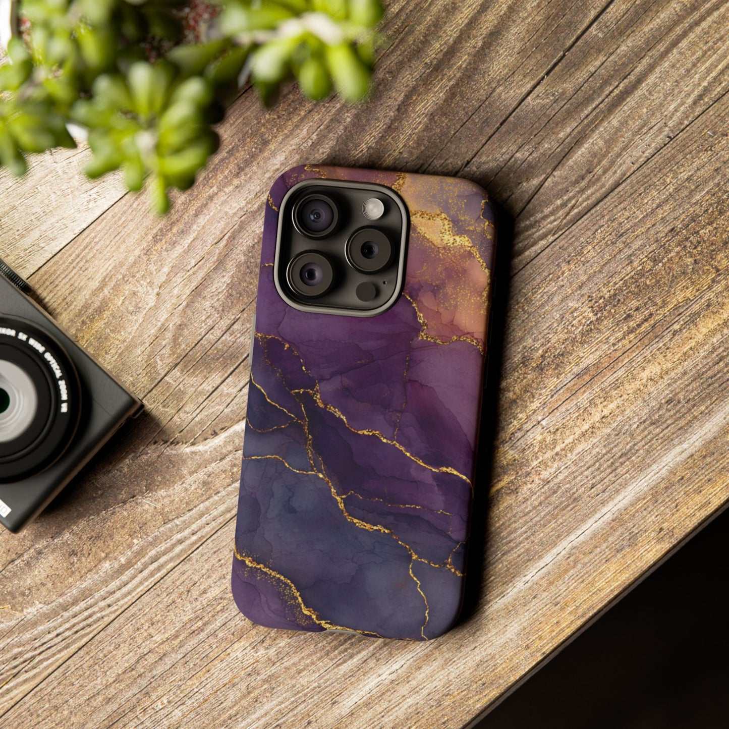 Elegant Purple & Gold Marble (iPhone X - iPhone 17 Pro Max) [TOUGH CASE]