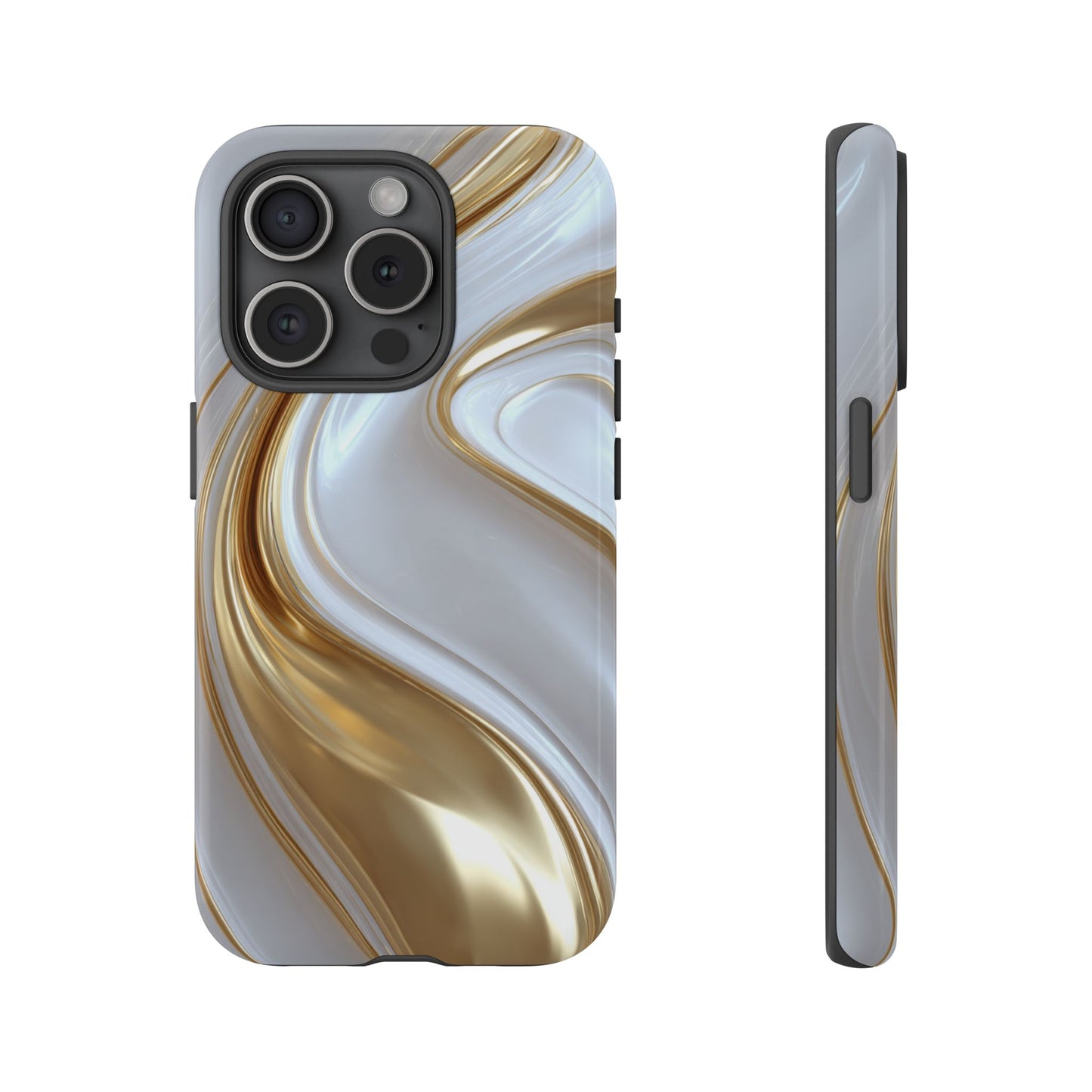 Gold & White Swirl (iPhone X - iPhone 17 Pro Max) [TOUGH CASE]
