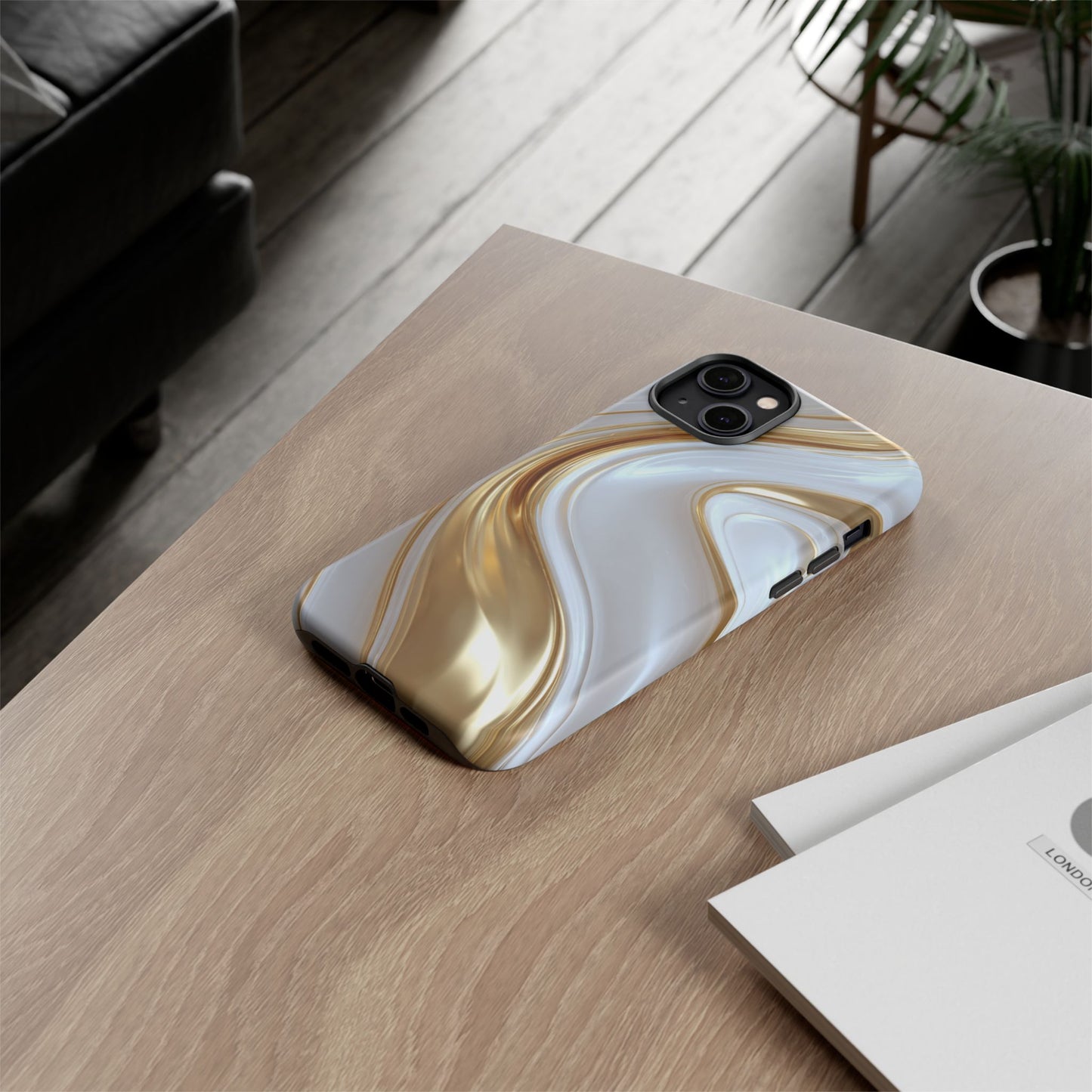 Gold & White Swirl (iPhone X - iPhone 17 Pro Max) [TOUGH CASE]