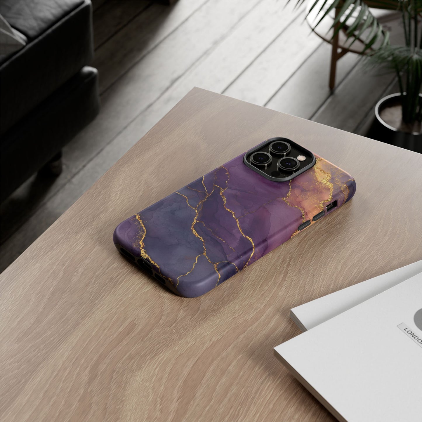 Elegant Purple & Gold Marble (iPhone X - iPhone 17 Pro Max) [TOUGH CASE]