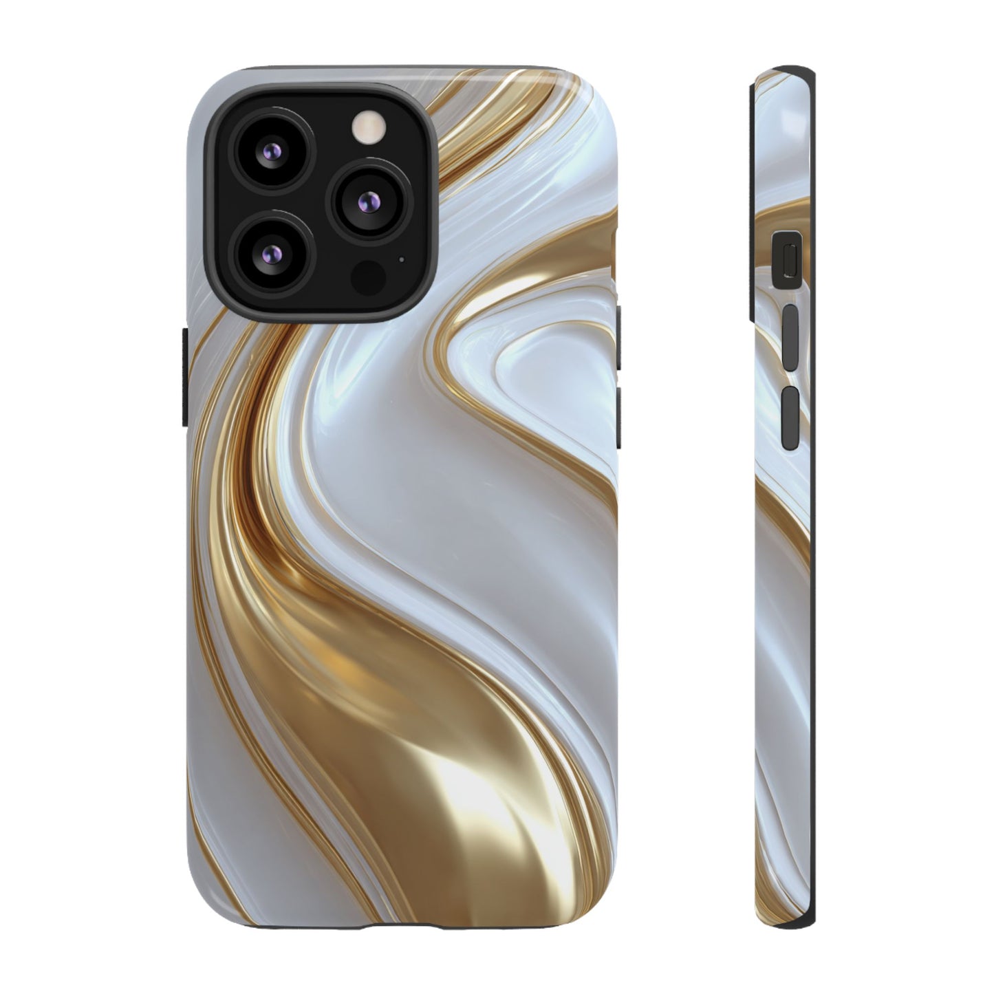 Gold & White Swirl (iPhone X - iPhone 17 Pro Max) [TOUGH CASE]