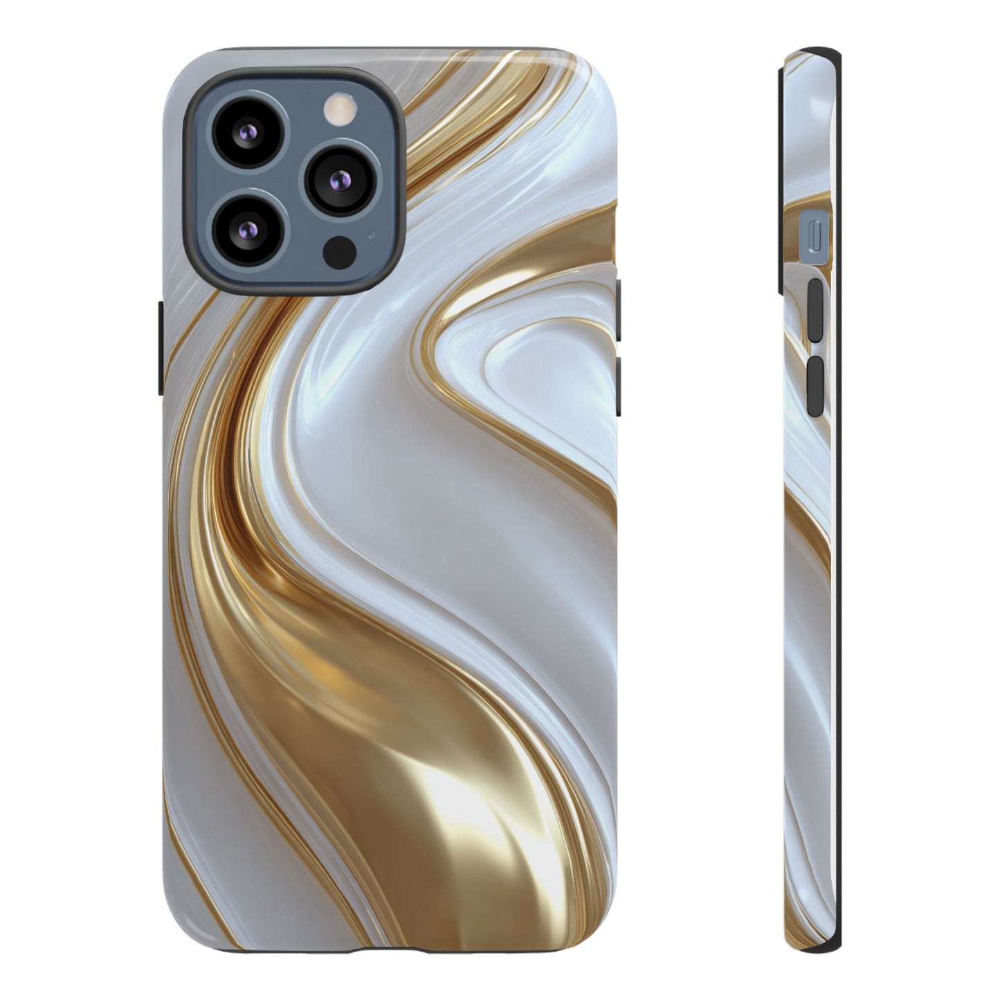 Gold & White Swirl (iPhone X - iPhone 17 Pro Max) [TOUGH CASE]