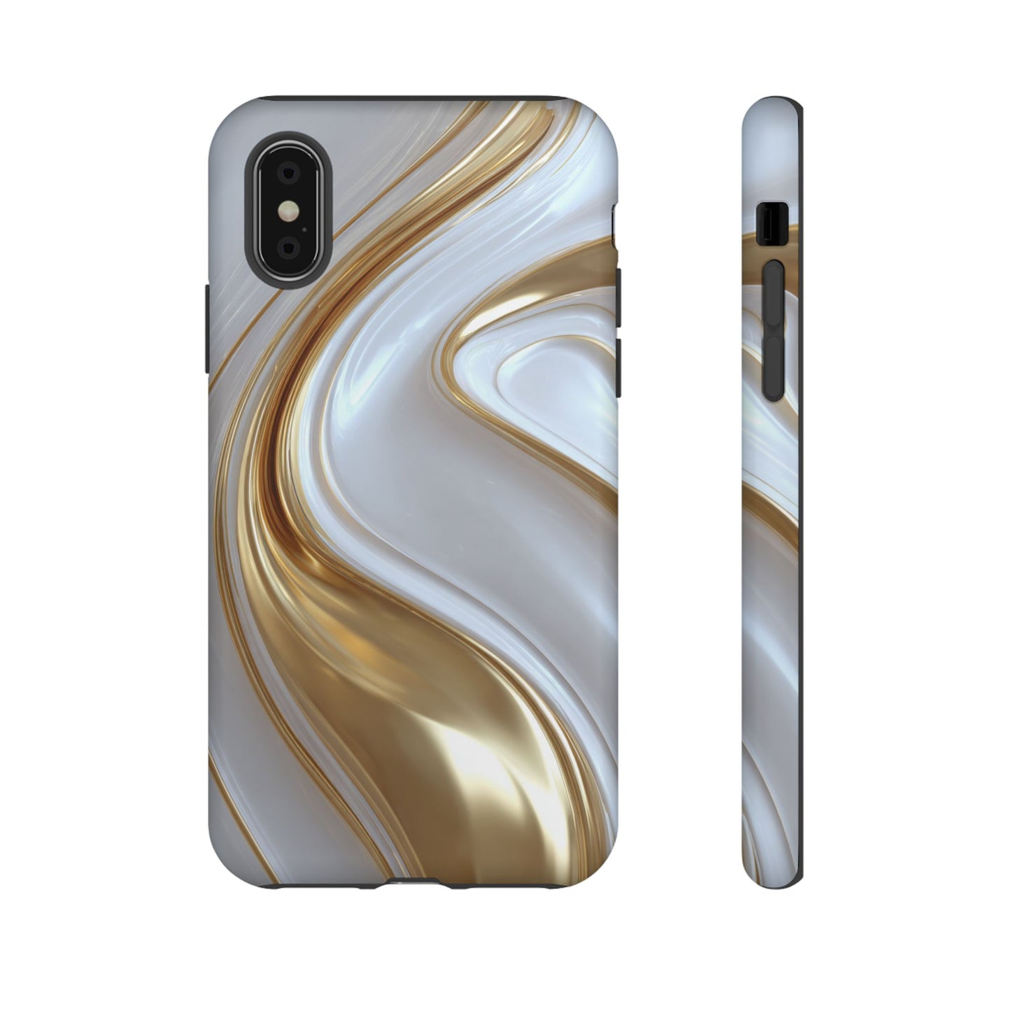Gold & White Swirl (iPhone X - iPhone 17 Pro Max) [TOUGH CASE]