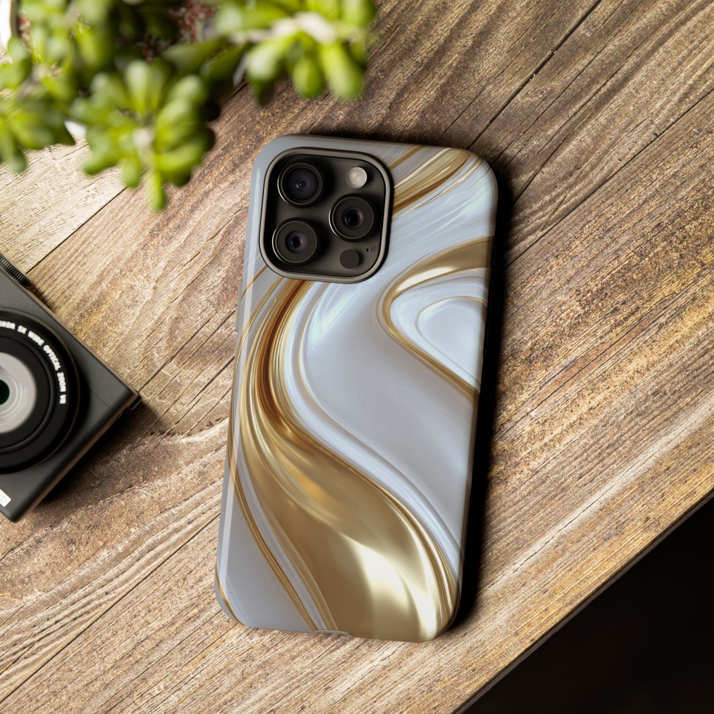 Gold & White Swirl (iPhone X - iPhone 17 Pro Max) [TOUGH CASE]