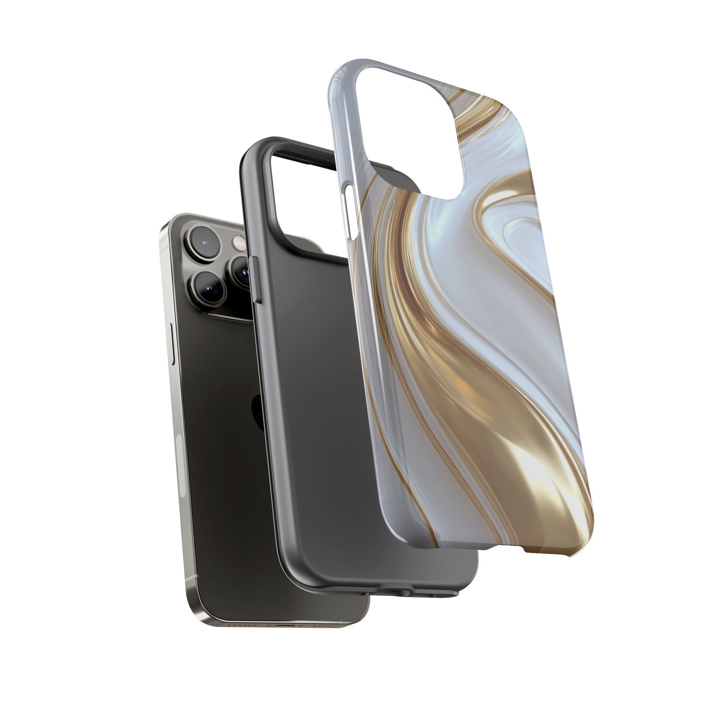 Gold & White Swirl (iPhone X - iPhone 17 Pro Max) [TOUGH CASE]