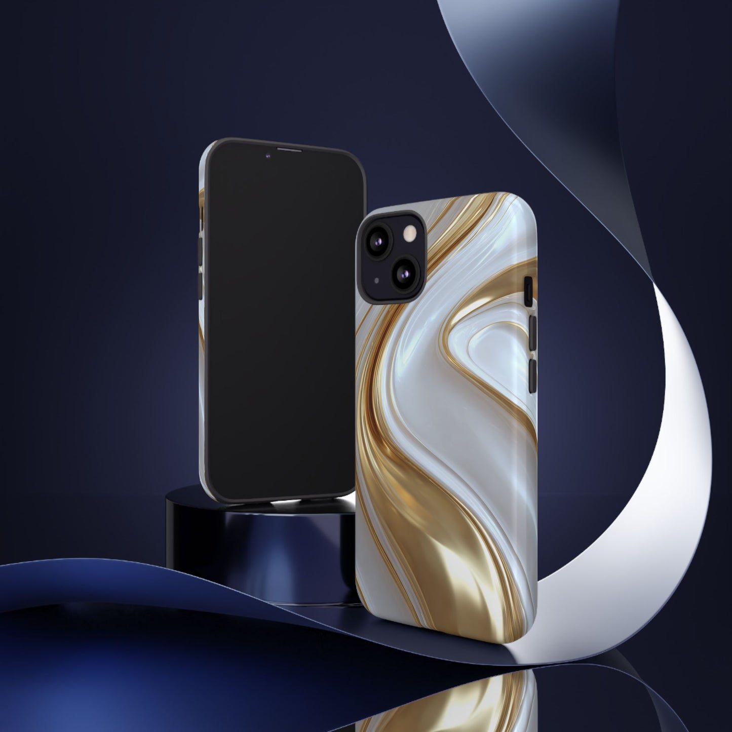 Gold & White Swirl (iPhone X - iPhone 17 Pro Max) [TOUGH CASE]