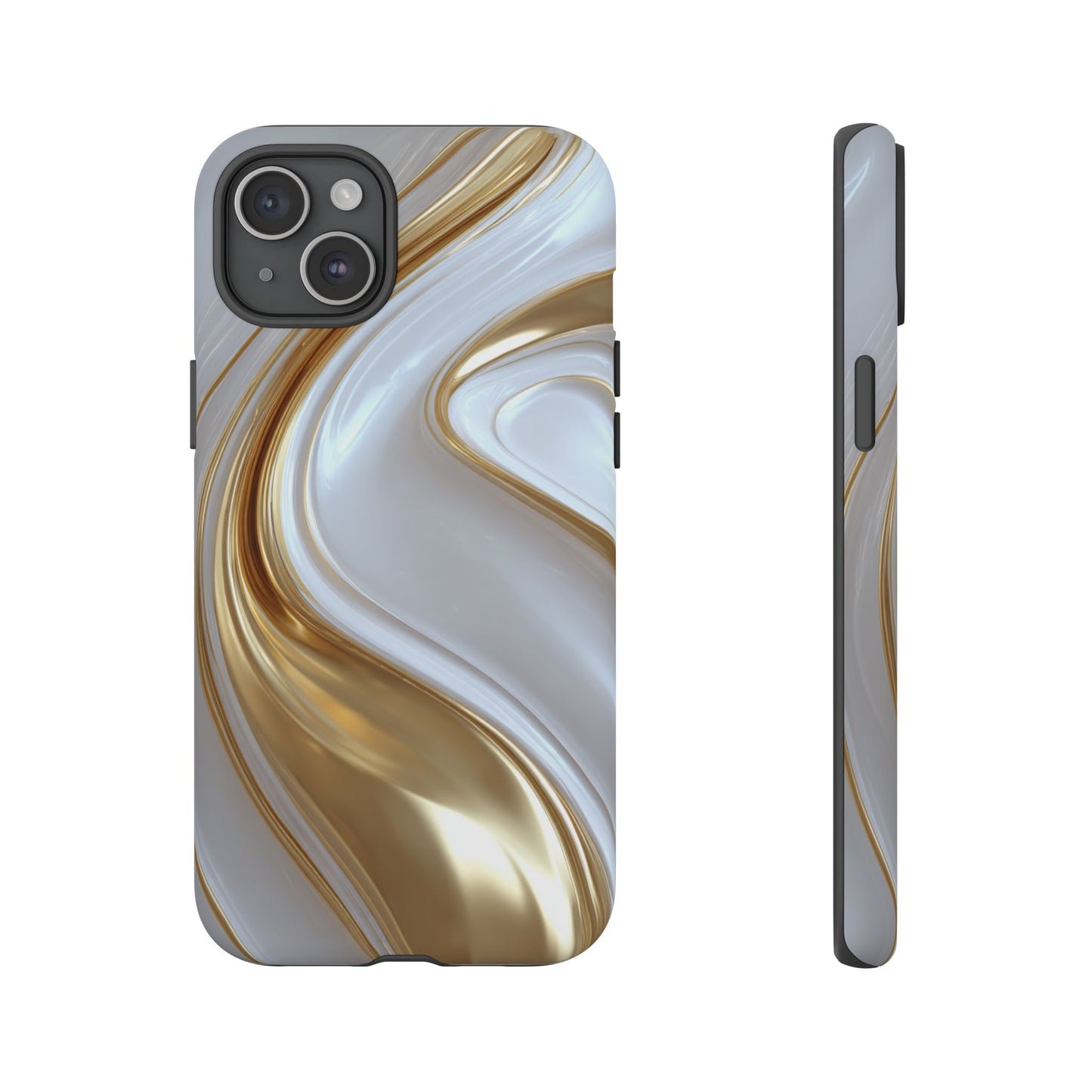 Gold & White Swirl (iPhone X - iPhone 17 Pro Max) [TOUGH CASE]