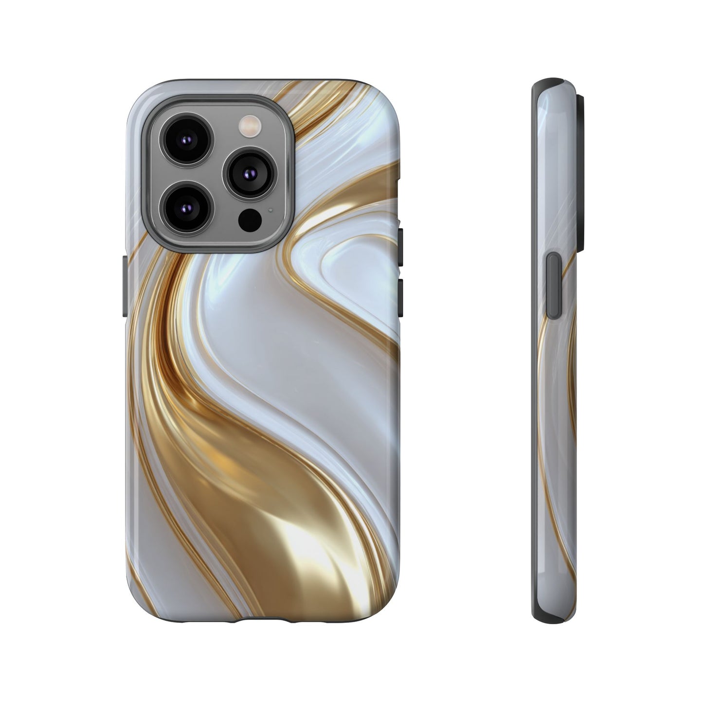 Gold & White Swirl (iPhone X - iPhone 17 Pro Max) [TOUGH CASE]