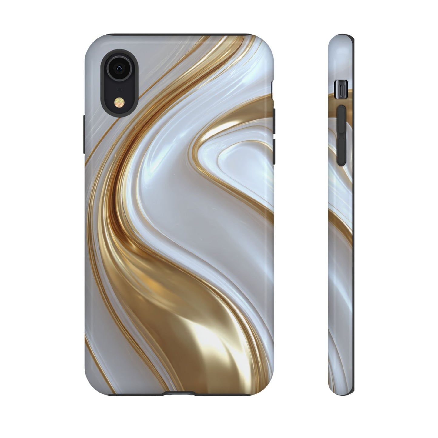 Gold & White Swirl (iPhone X - iPhone 17 Pro Max) [TOUGH CASE]