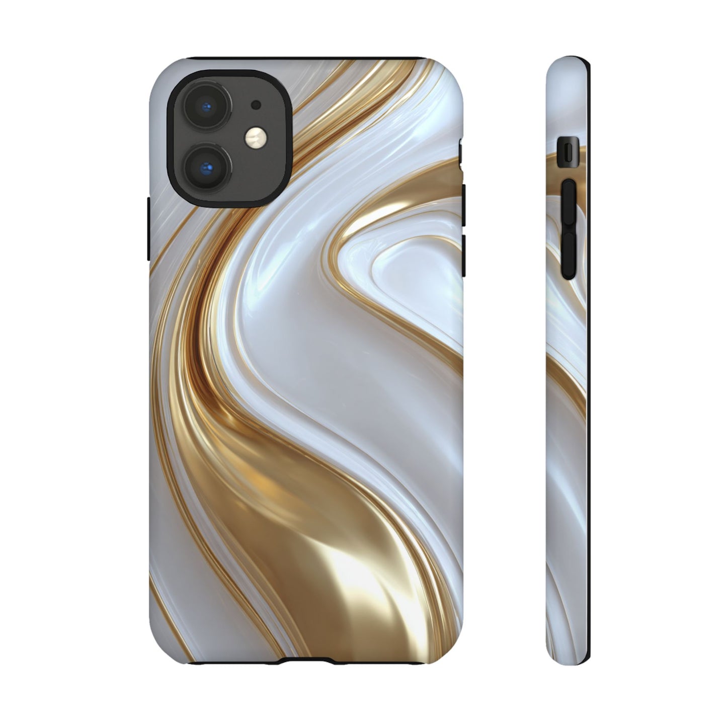 Gold & White Swirl (iPhone X - iPhone 17 Pro Max) [TOUGH CASE]