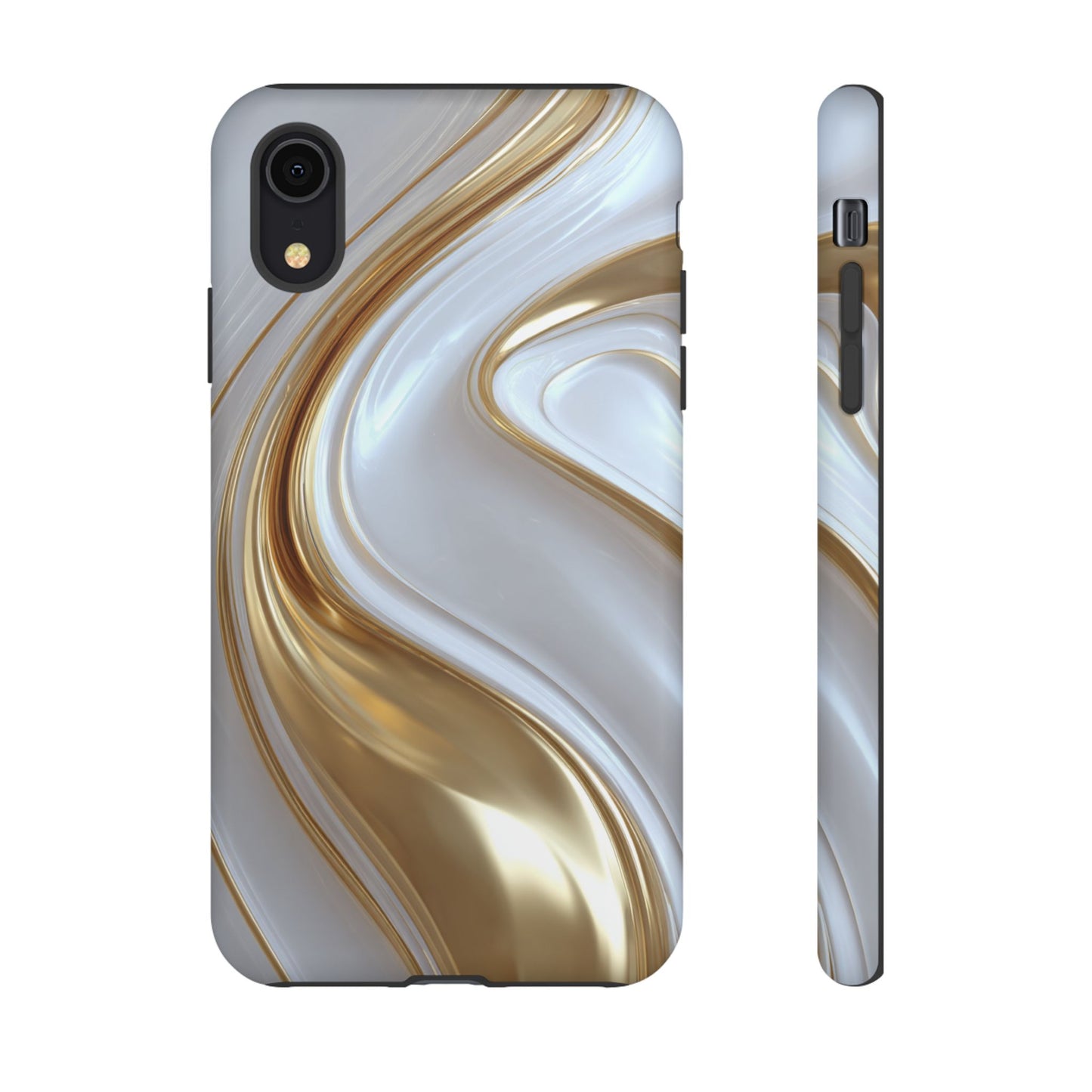 Gold & White Swirl (iPhone X - iPhone 17 Pro Max) [TOUGH CASE]