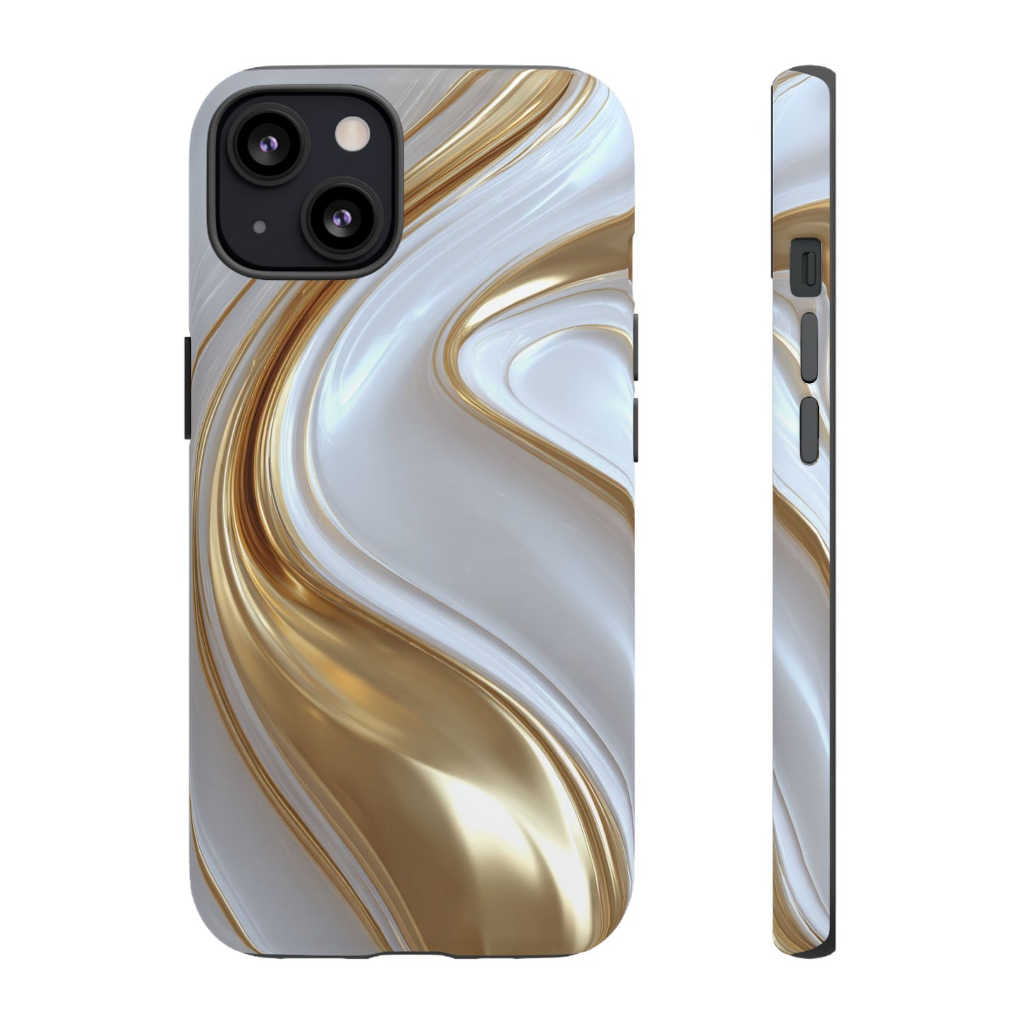 Gold & White Swirl (iPhone X - iPhone 17 Pro Max) [TOUGH CASE]