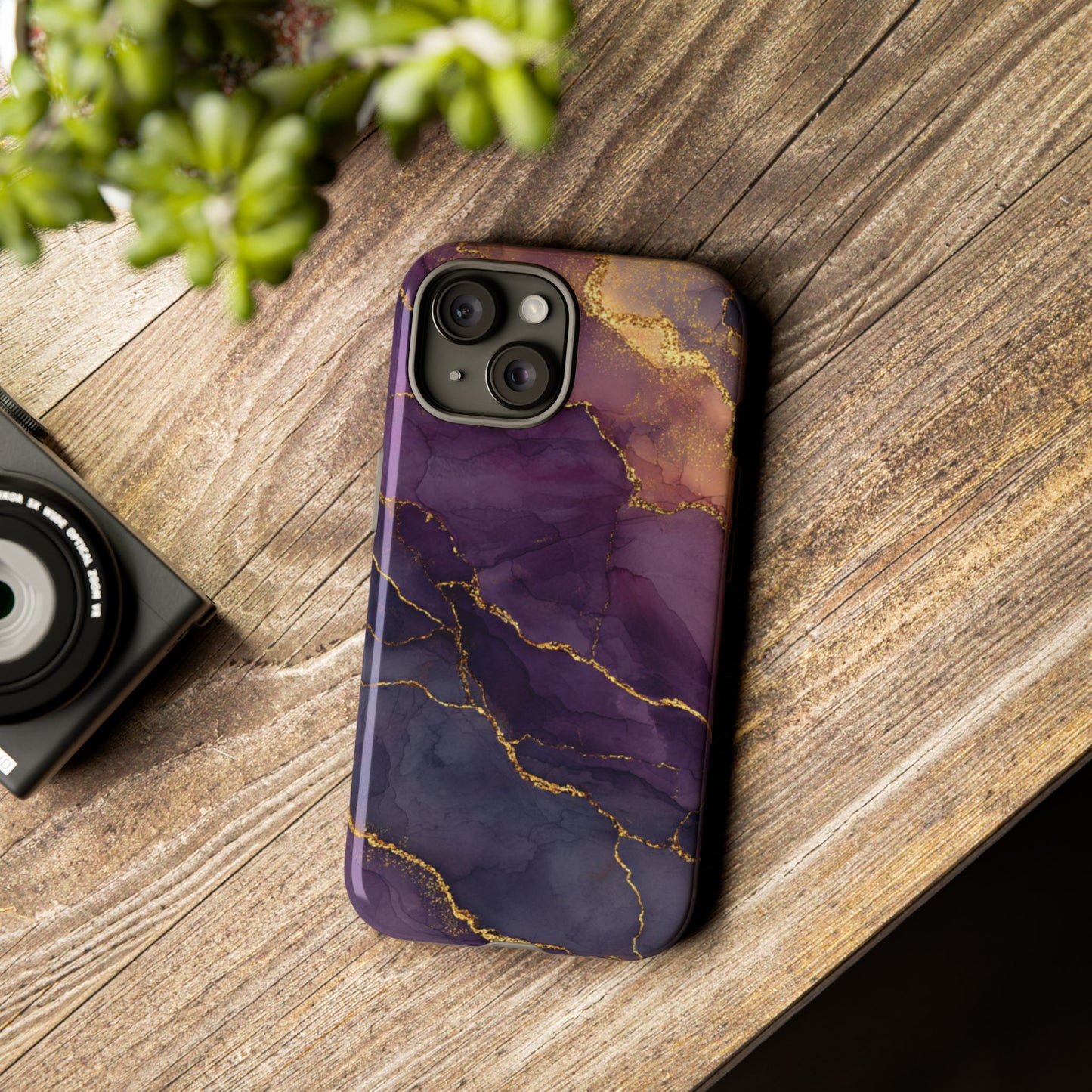 Elegant Purple & Gold Marble (iPhone X - iPhone 17 Pro Max) [TOUGH CASE]