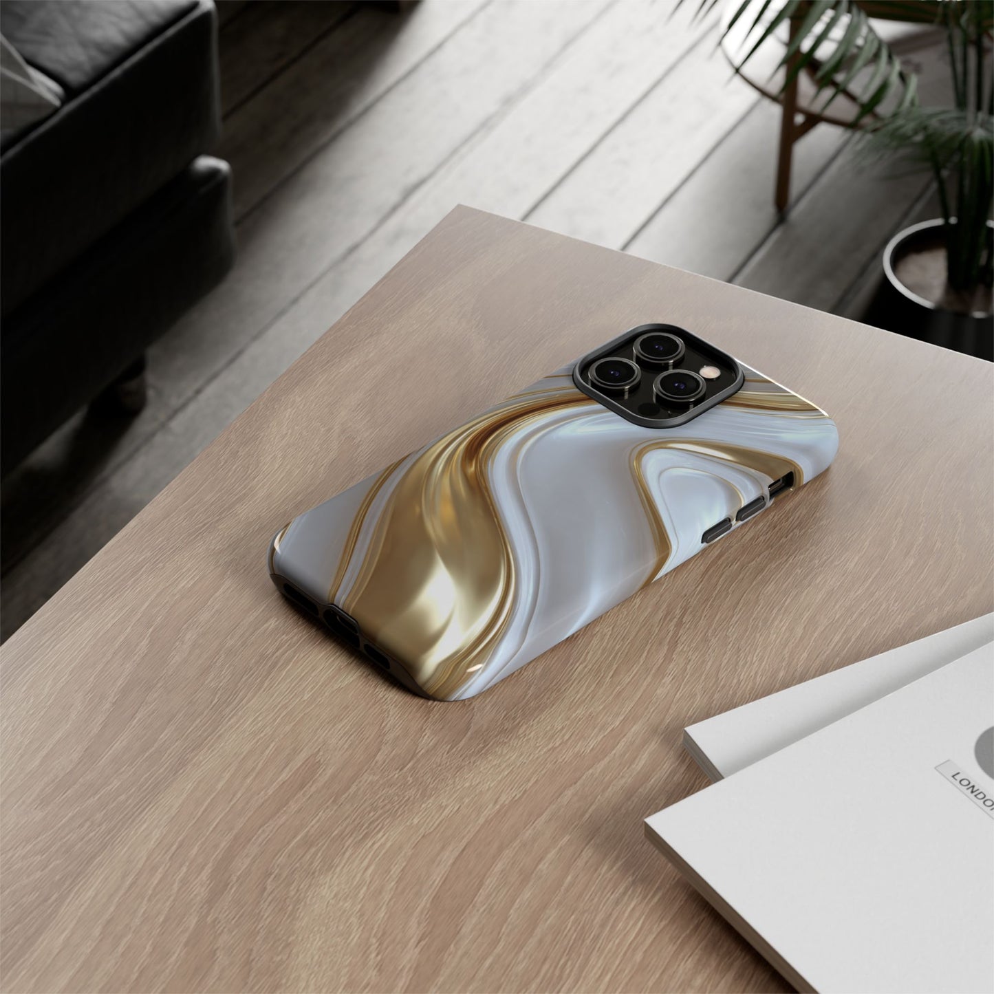 Gold & White Swirl (iPhone X - iPhone 17 Pro Max) [TOUGH CASE]