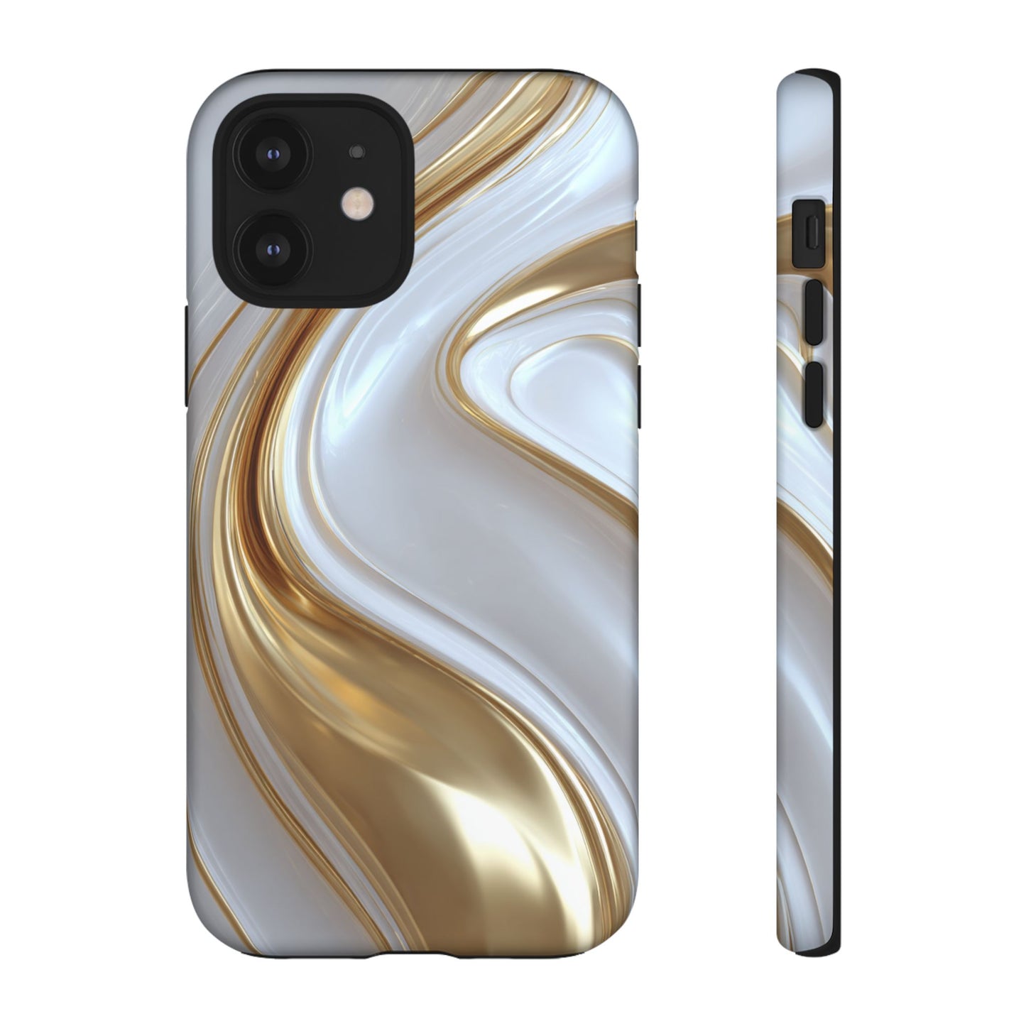 Gold & White Swirl (iPhone X - iPhone 17 Pro Max) [TOUGH CASE]