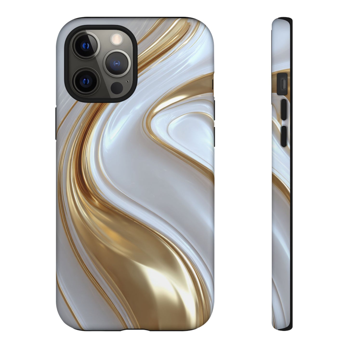 Gold & White Swirl (iPhone X - iPhone 17 Pro Max) [TOUGH CASE]