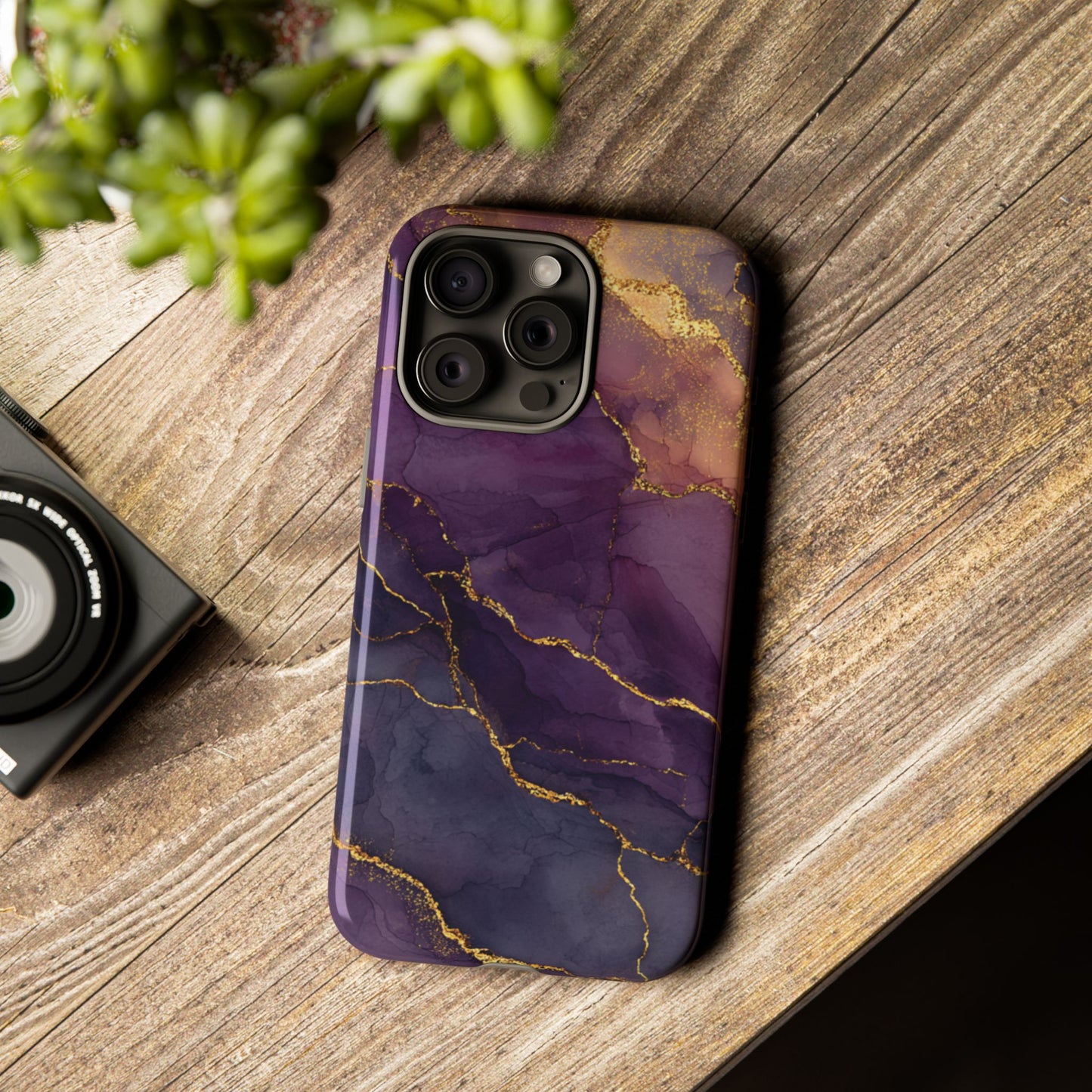 Elegant Purple & Gold Marble (iPhone X - iPhone 17 Pro Max) [TOUGH CASE]
