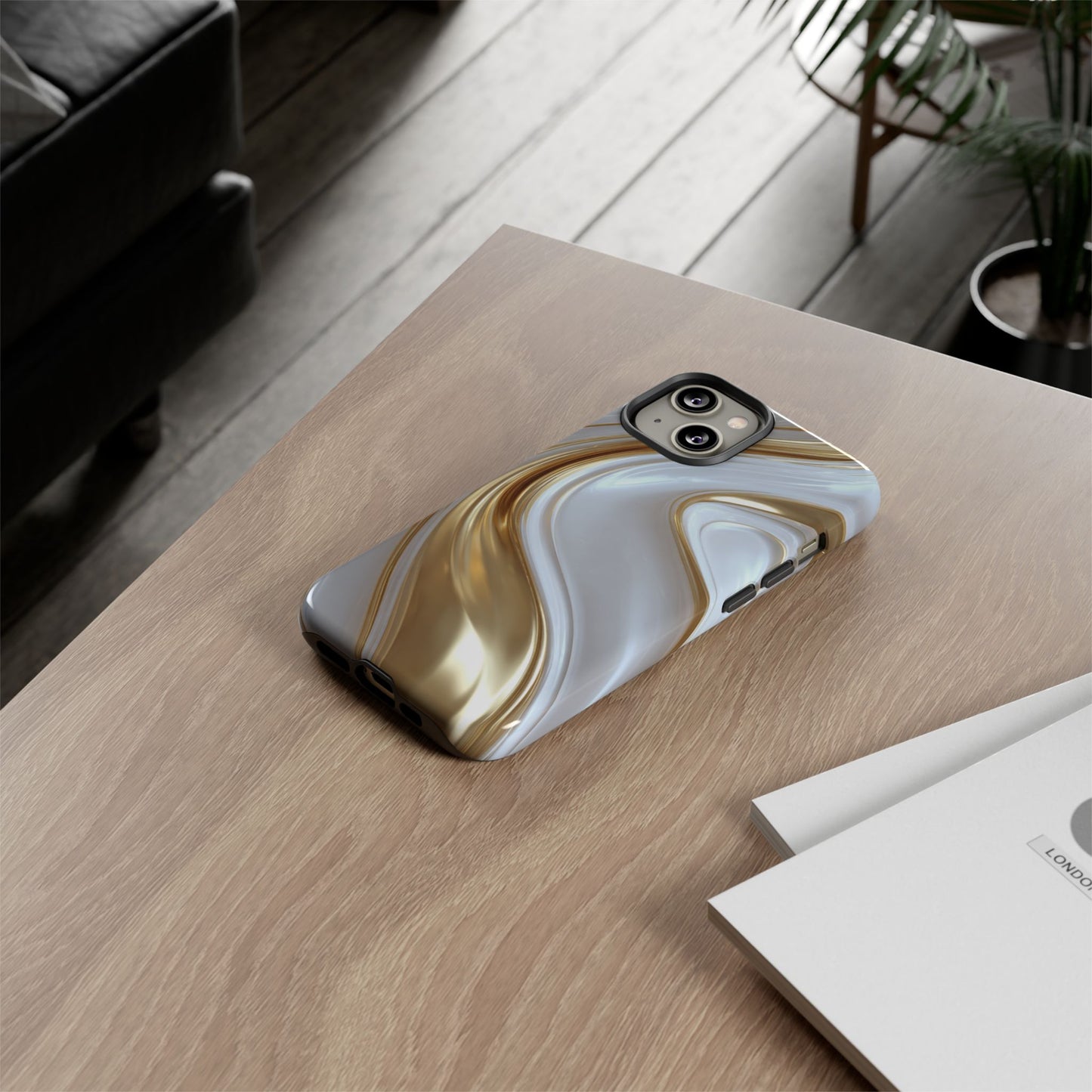 Gold & White Swirl (iPhone X - iPhone 17 Pro Max) [TOUGH CASE]