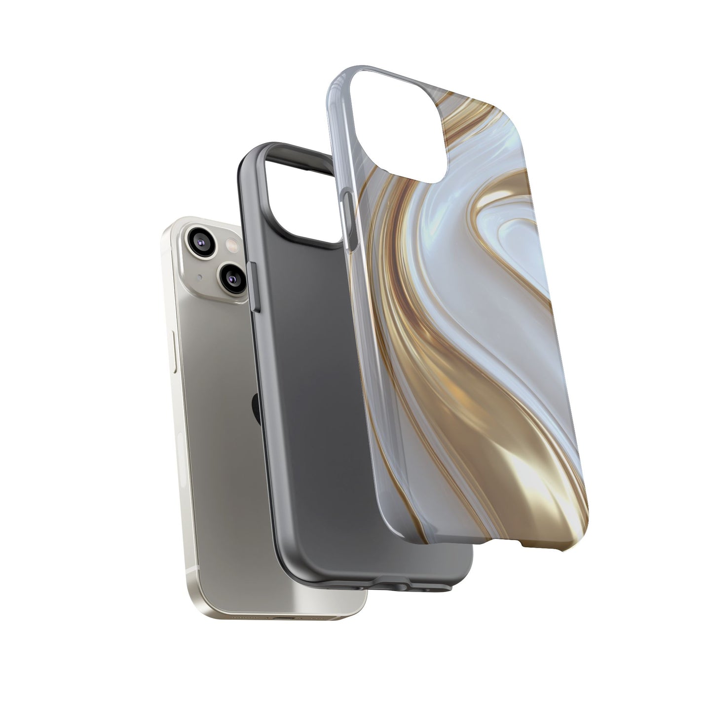 Gold & White Swirl (iPhone X - iPhone 17 Pro Max) [TOUGH CASE]
