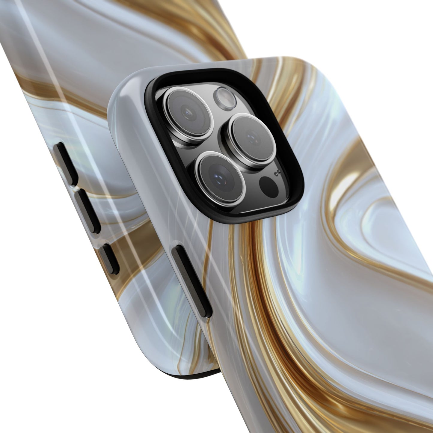 Gold & White Swirl (iPhone X - iPhone 17 Pro Max) [TOUGH CASE]
