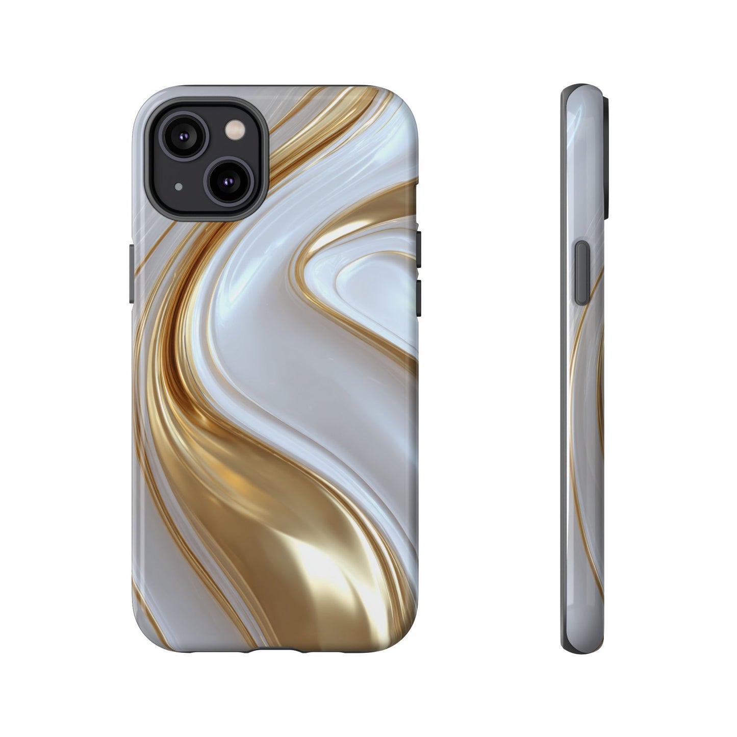 Gold & White Swirl (iPhone X - iPhone 17 Pro Max) [TOUGH CASE]
