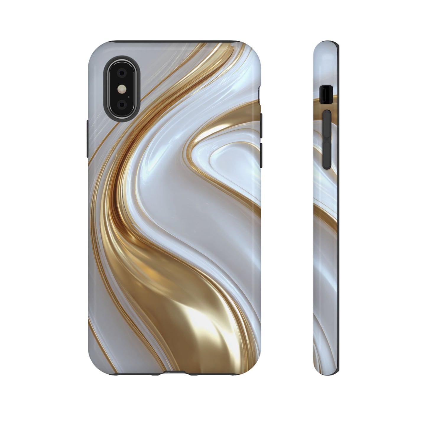 Gold & White Swirl (iPhone X - iPhone 17 Pro Max) [TOUGH CASE]