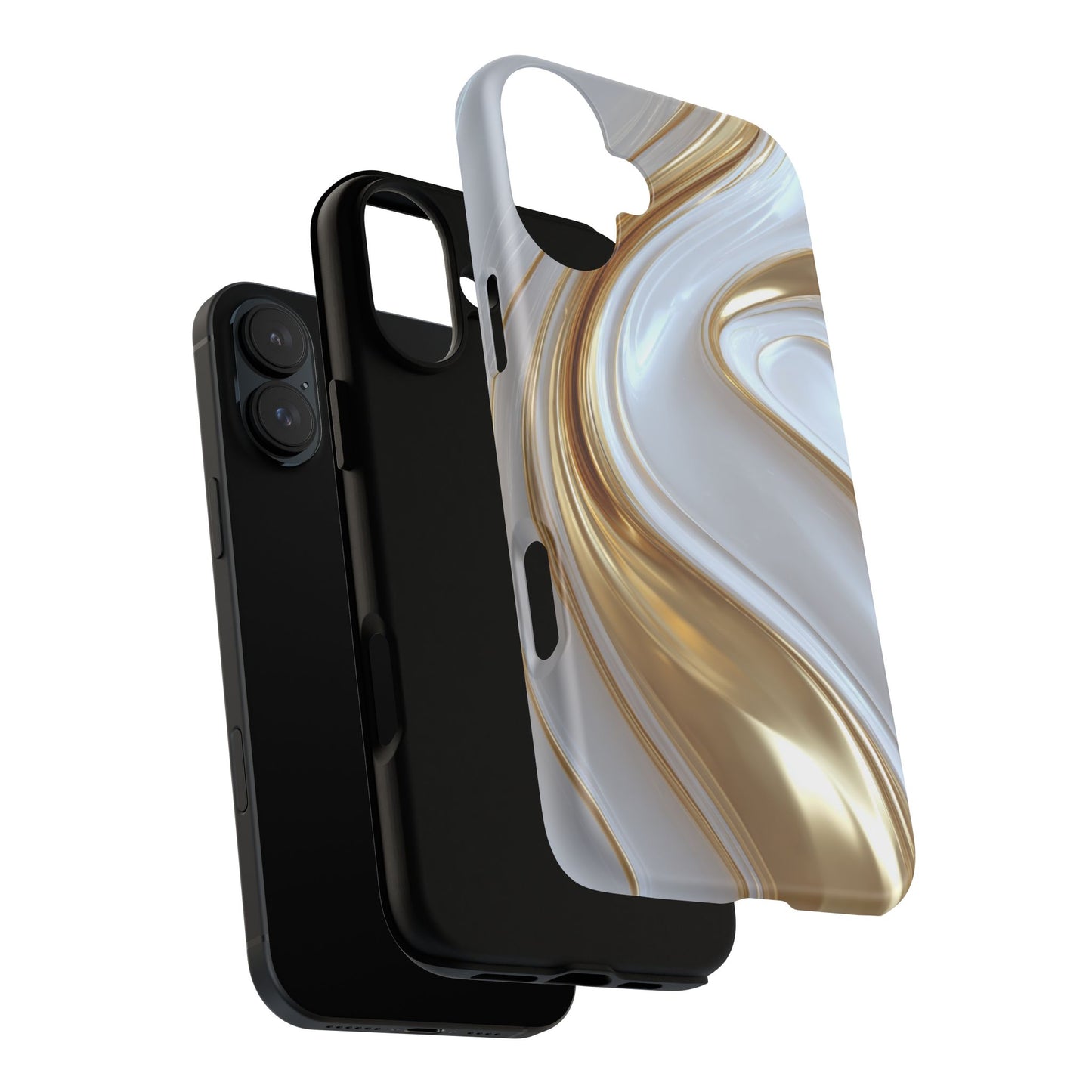 Gold & White Swirl (iPhone X - iPhone 17 Pro Max) [TOUGH CASE]
