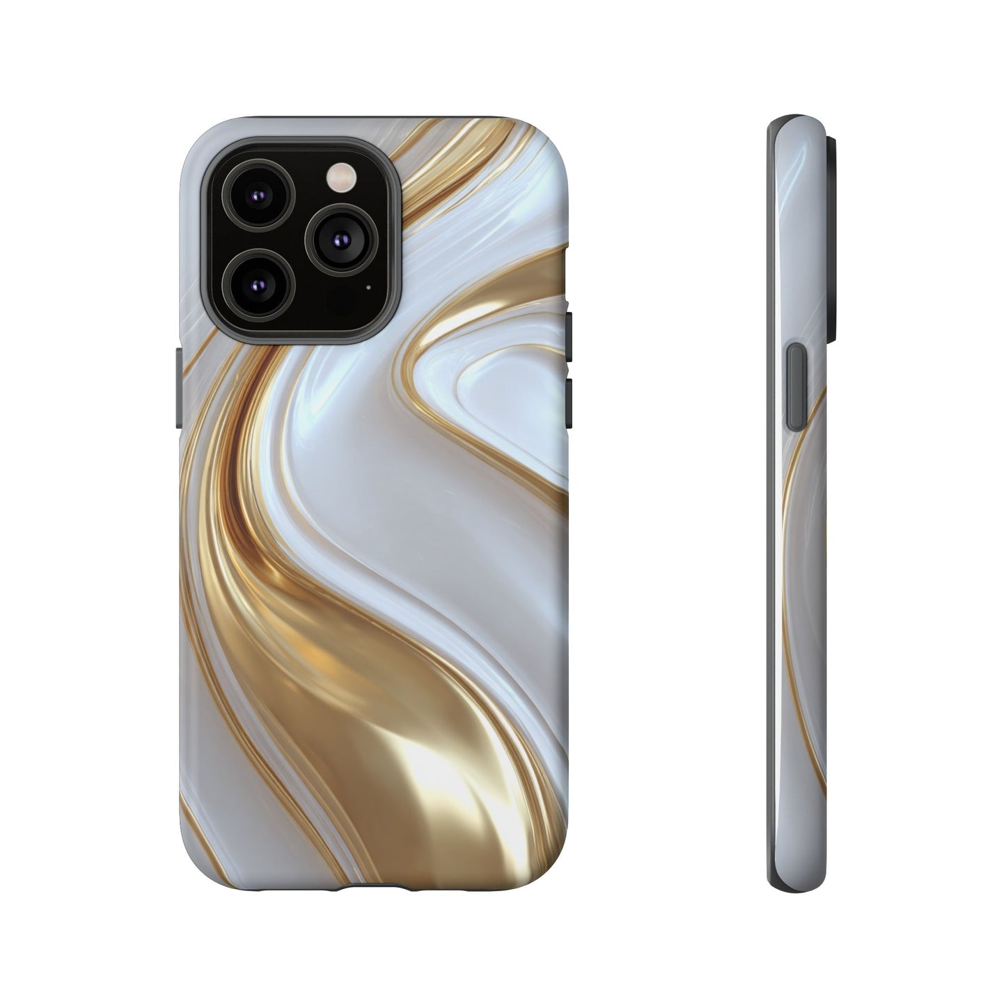 Gold & White Swirl (iPhone X - iPhone 17 Pro Max) [TOUGH CASE]