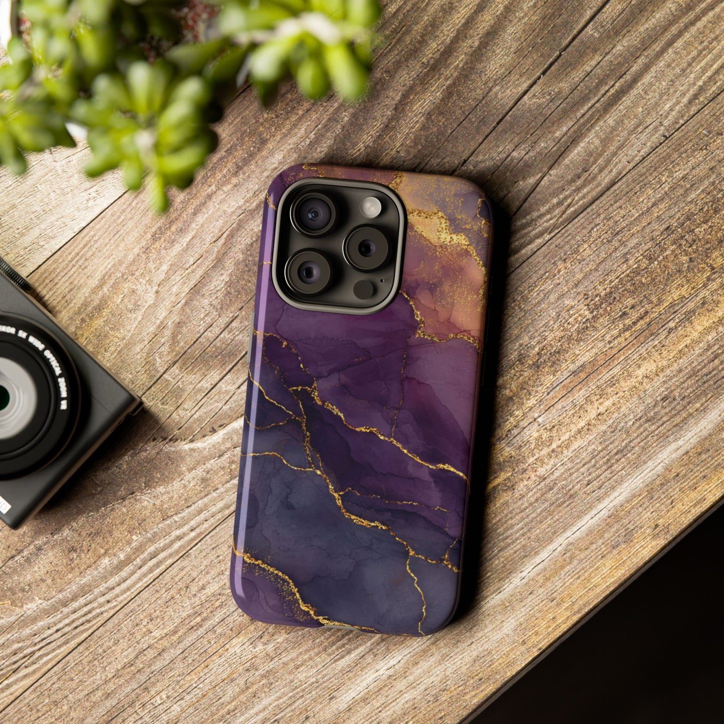 Elegant Purple & Gold Marble (iPhone X - iPhone 17 Pro Max) [TOUGH CASE]