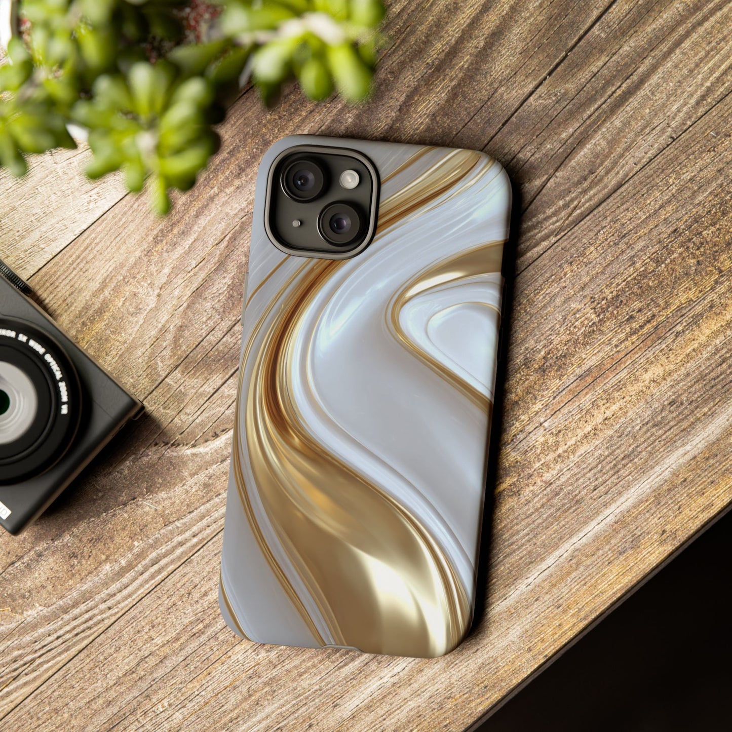 Gold & White Swirl (iPhone X - iPhone 17 Pro Max) [TOUGH CASE]
