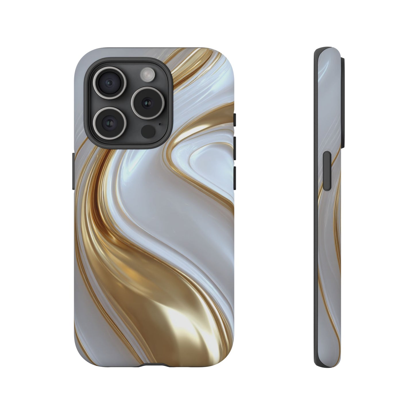 Gold & White Swirl (iPhone X - iPhone 17 Pro Max) [TOUGH CASE]