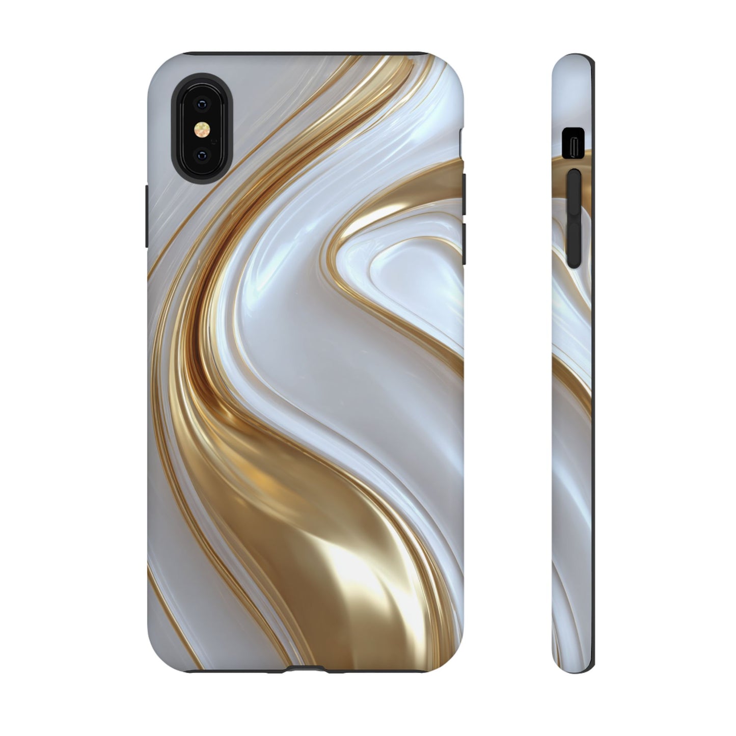 Gold & White Swirl (iPhone X - iPhone 17 Pro Max) [TOUGH CASE]