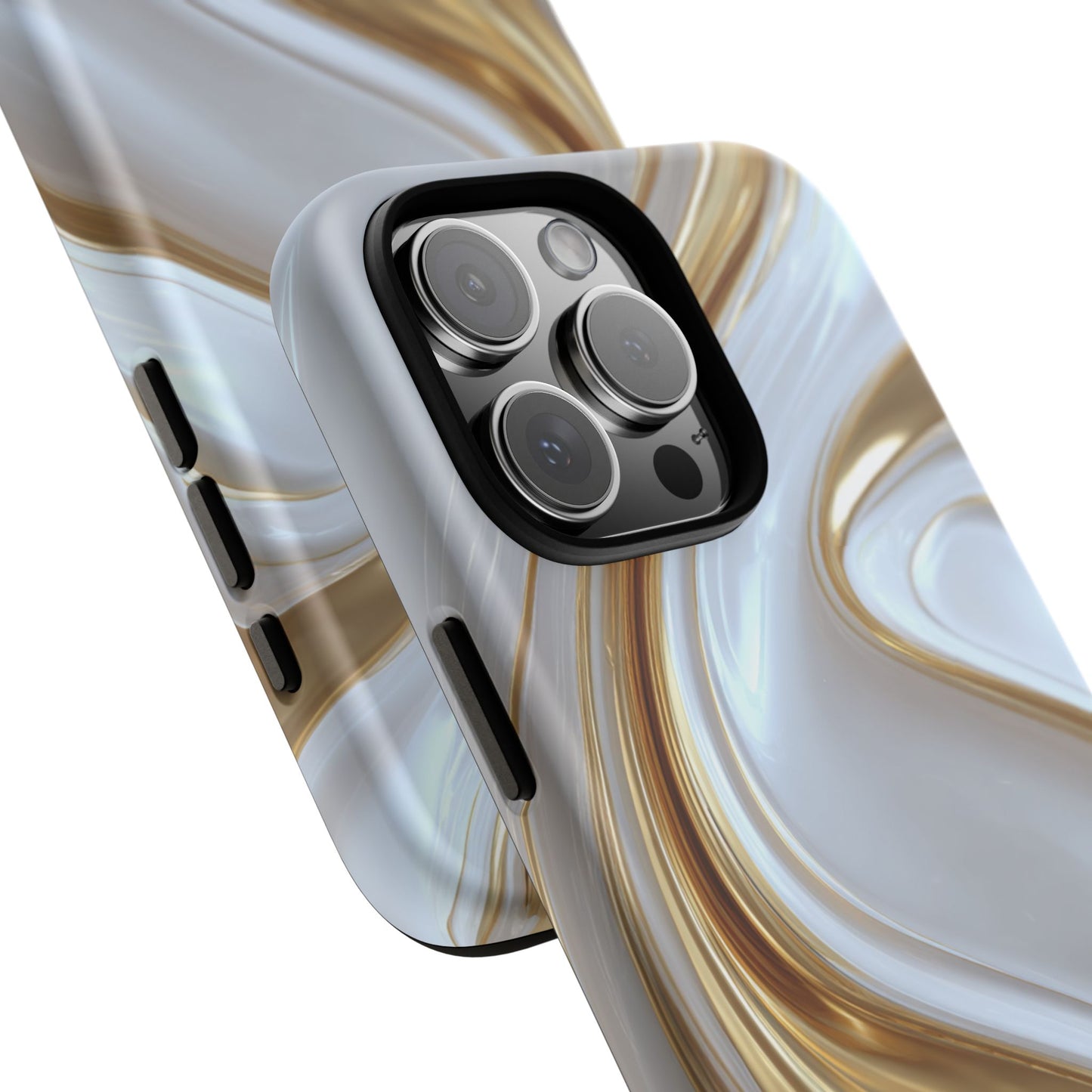 Gold & White Swirl (iPhone X - iPhone 17 Pro Max) [TOUGH CASE]
