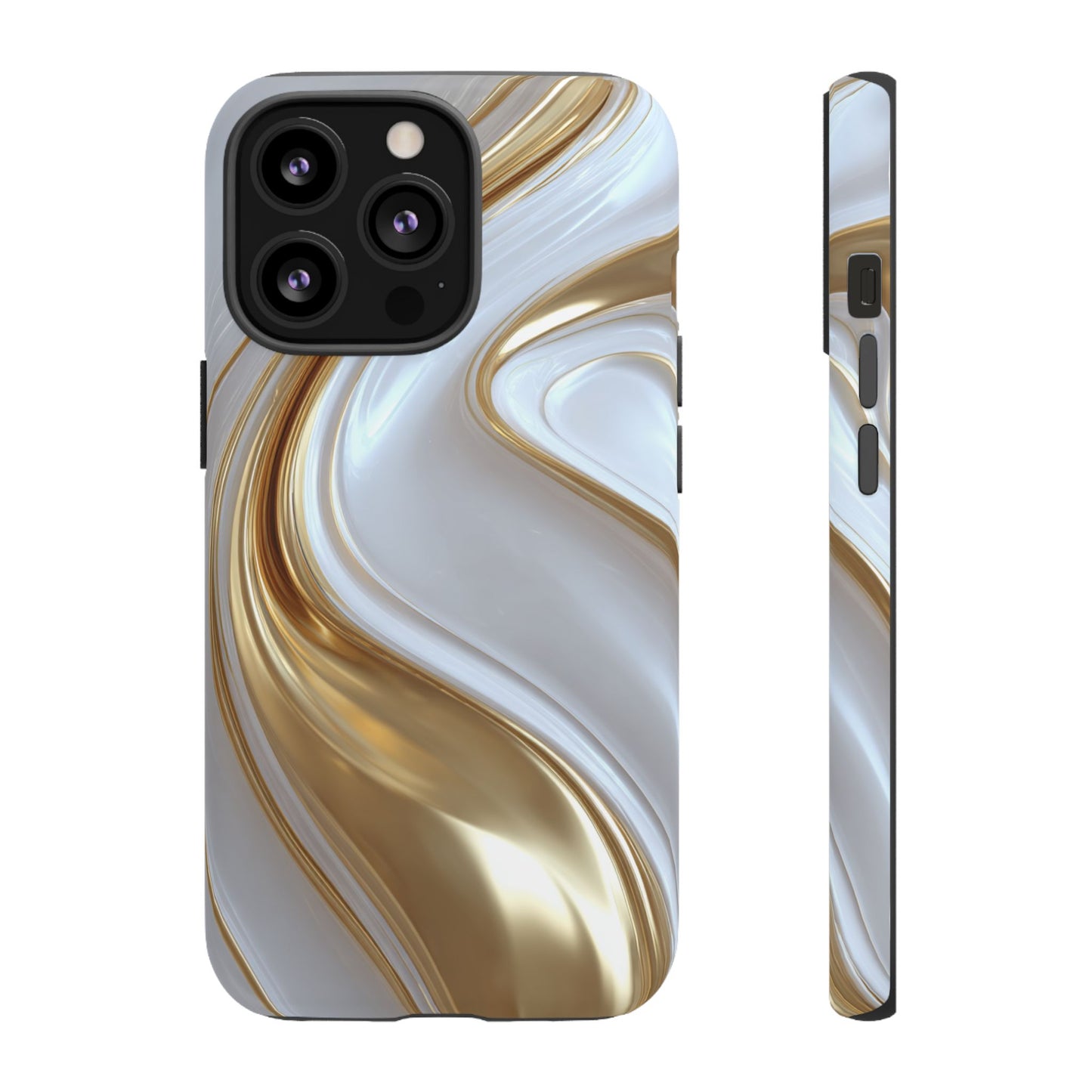 Gold & White Swirl (iPhone X - iPhone 17 Pro Max) [TOUGH CASE]